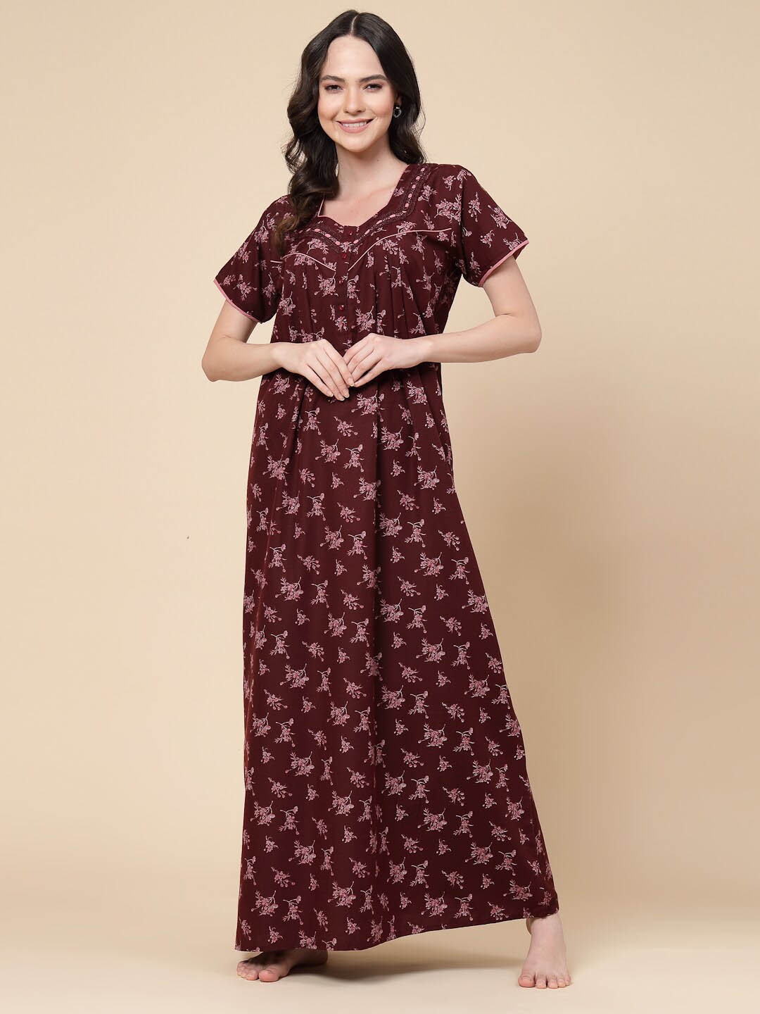 

Sweet Dreams Floral Printed Maxi Nightdress, Maroon