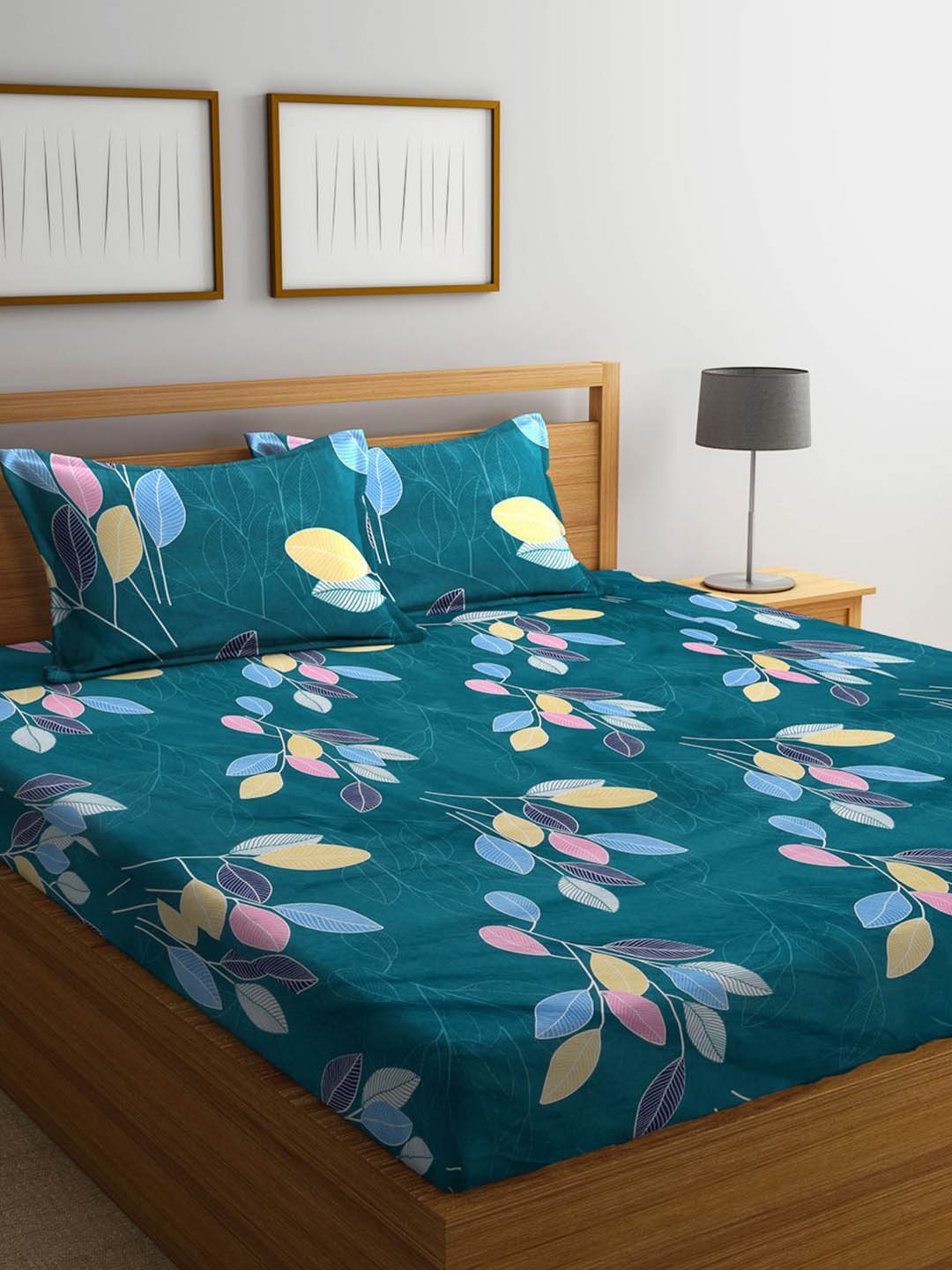 

DECOMIZER Green & Yellow Floral 300 TC King Bedsheet With 2 Pillow Covers