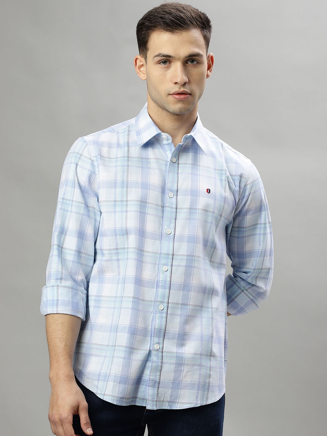 

Iconic Tartan Checked Spread Collar Pure Cotton Casual Shirt, White