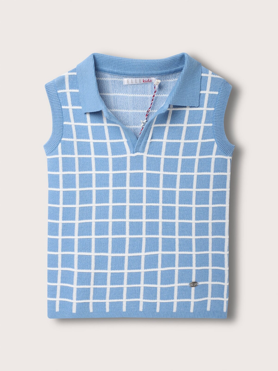 

ELLE Girls Checked Polo Collar Sleeveless Top, White