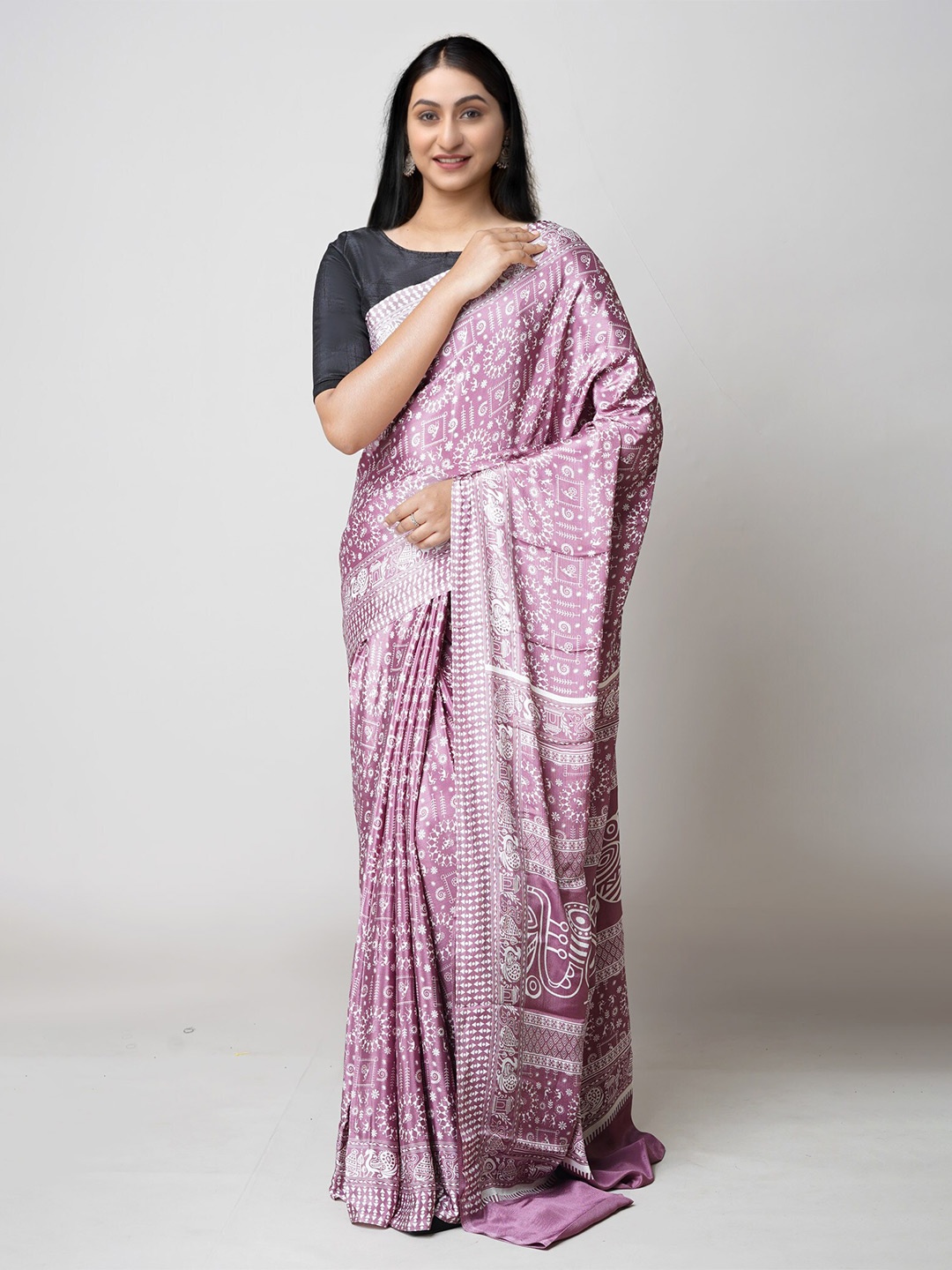 

Unnati Silks Ethnic Motifs Printed Block Print Saree, Purple