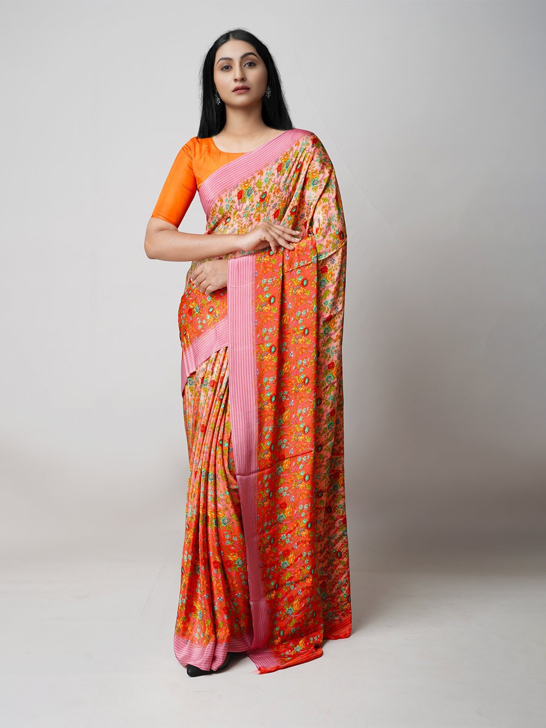 

Unnati Silks Ethnic Motifs Printed Block Print Saree, Orange