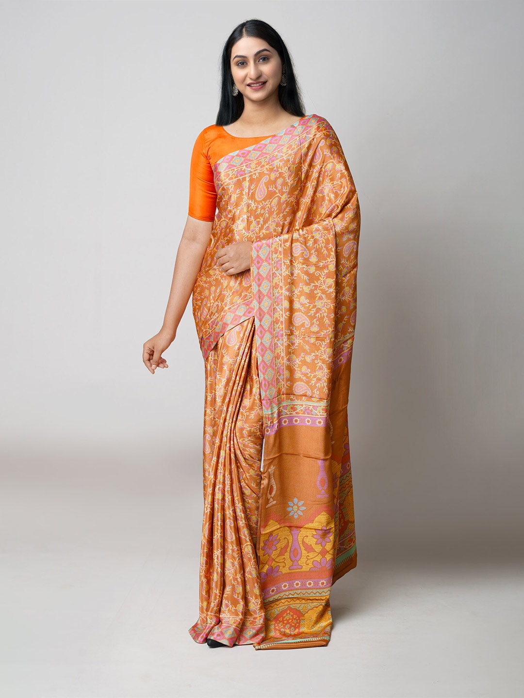 

Unnati Silks Ethnic Motifs Printed Block Print Saree, Brown
