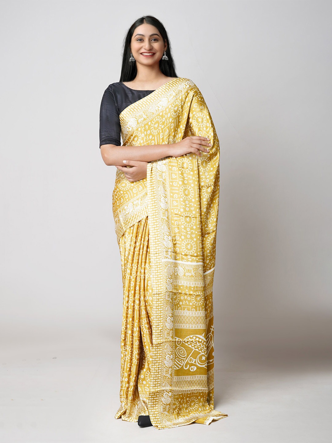 

Unnati Silks Ethnic Motifs Printed Block Print Saree, Brown