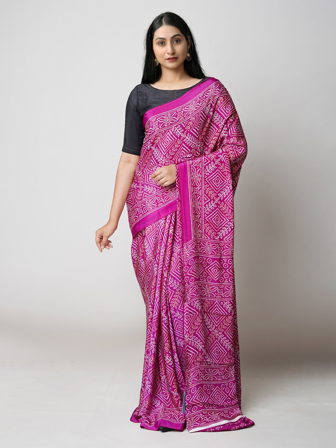 

Unnati Silks Printed Bandhani Saree, Purple