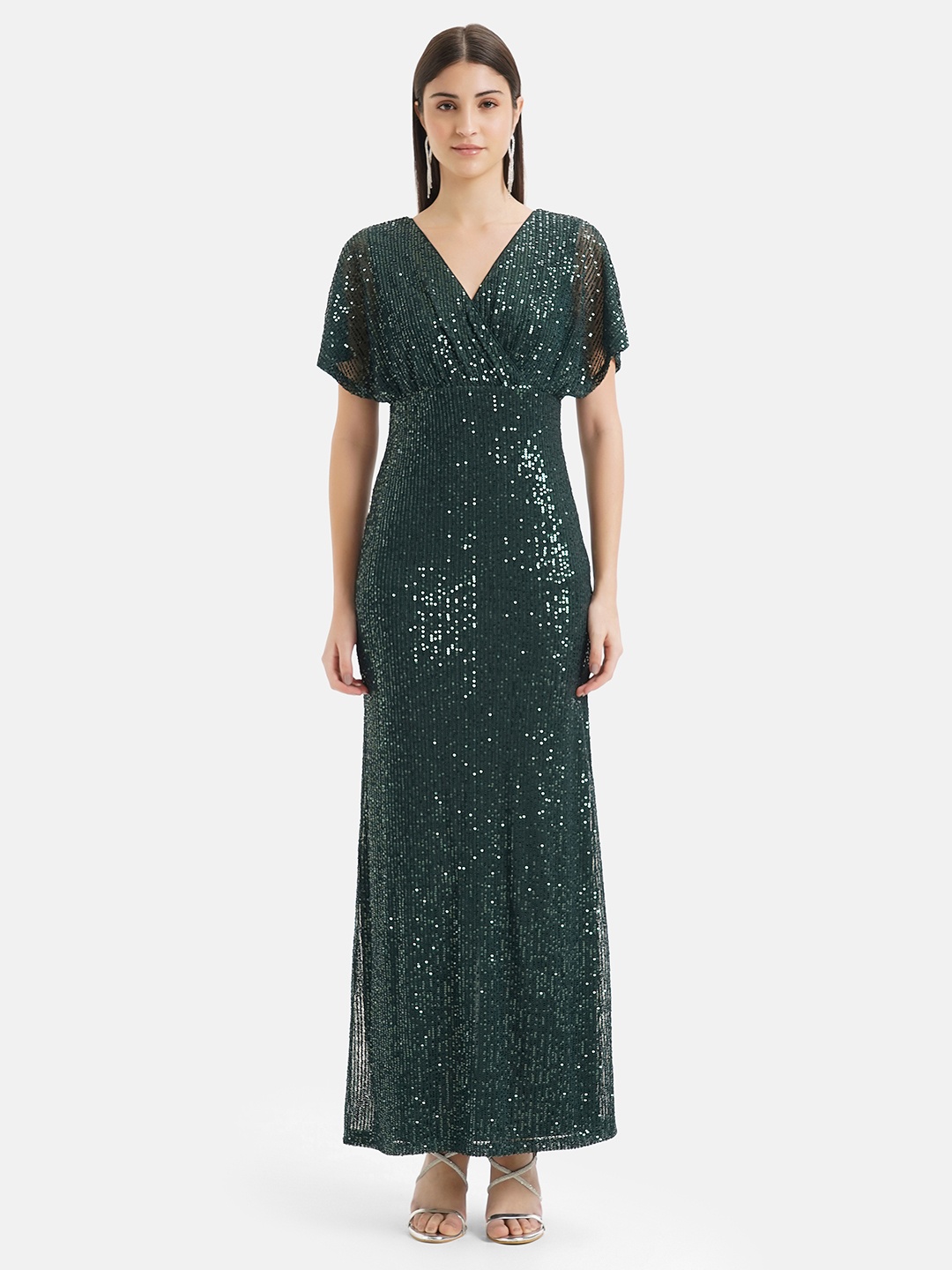 

Kazo Embellished Flared Sleeve Maxi Dress, Green