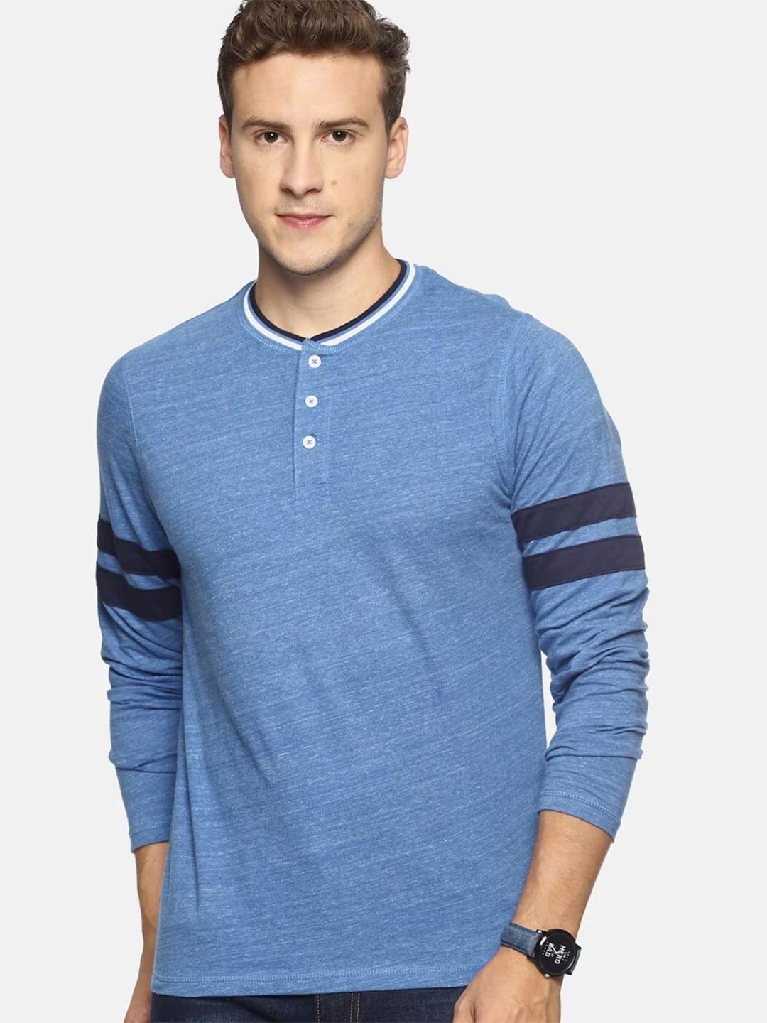 

Steenbok Henley Neck Cotton Slim Fit T-shirt, Blue