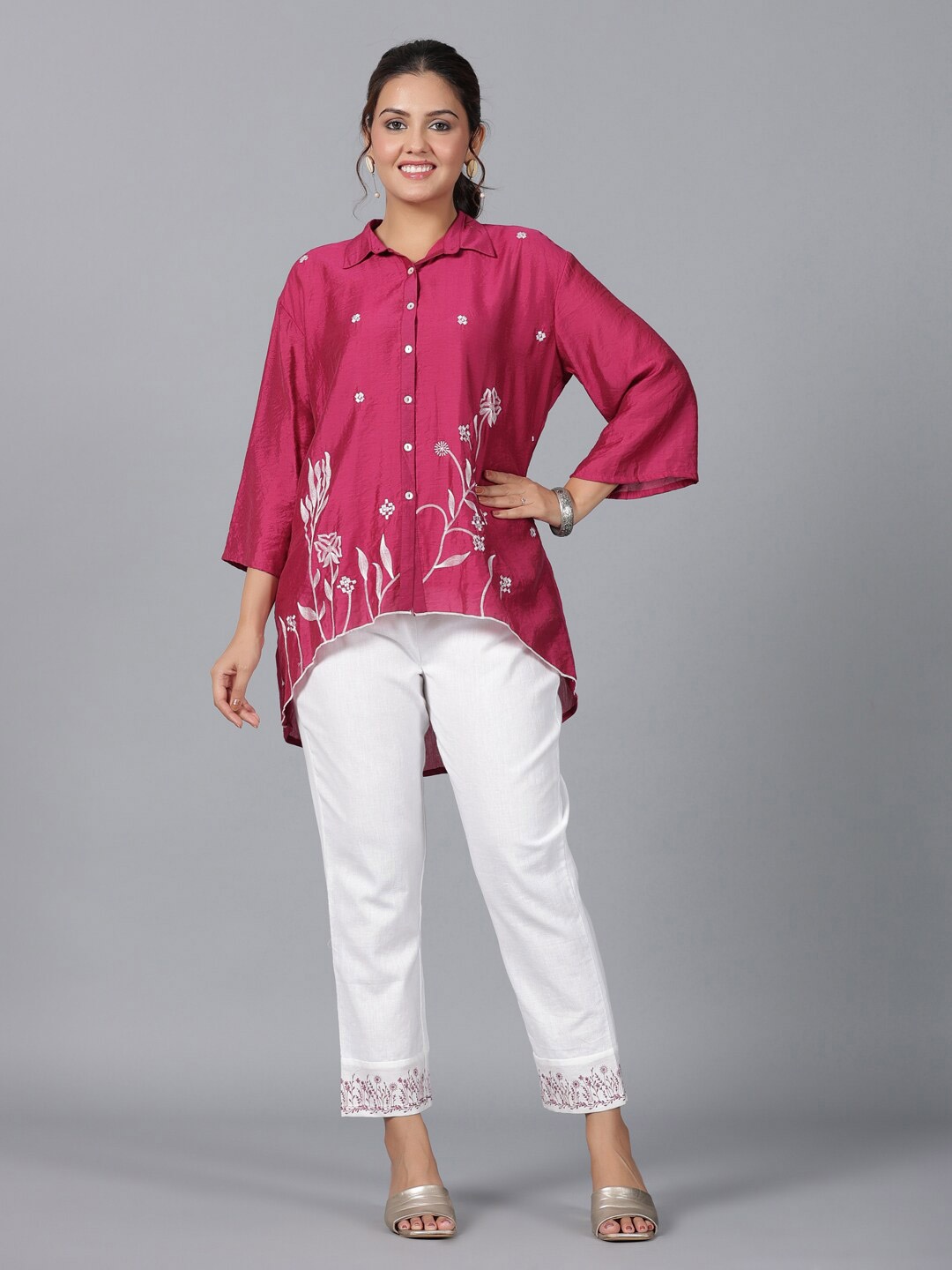 

Juniper Chanderi Embroidered Co-Ords, Fuchsia
