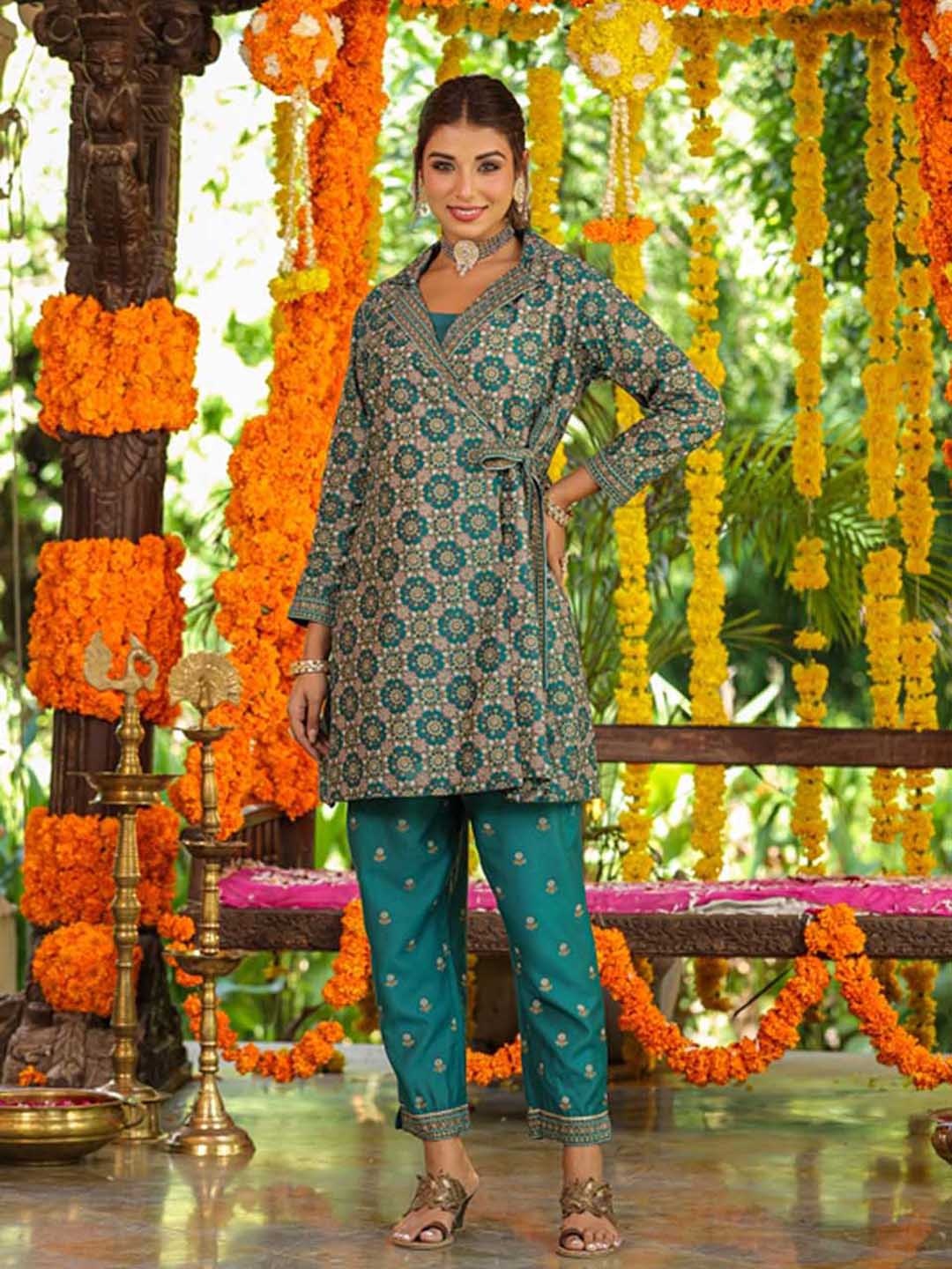 

Juniper Printed Coat With Trouser, Teal