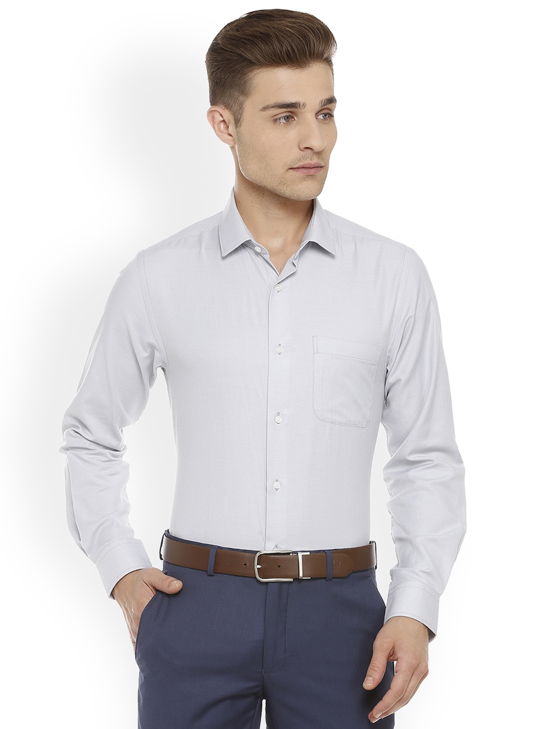 

Peter England Men Blue Slim Fit Self Design Formal Shirt