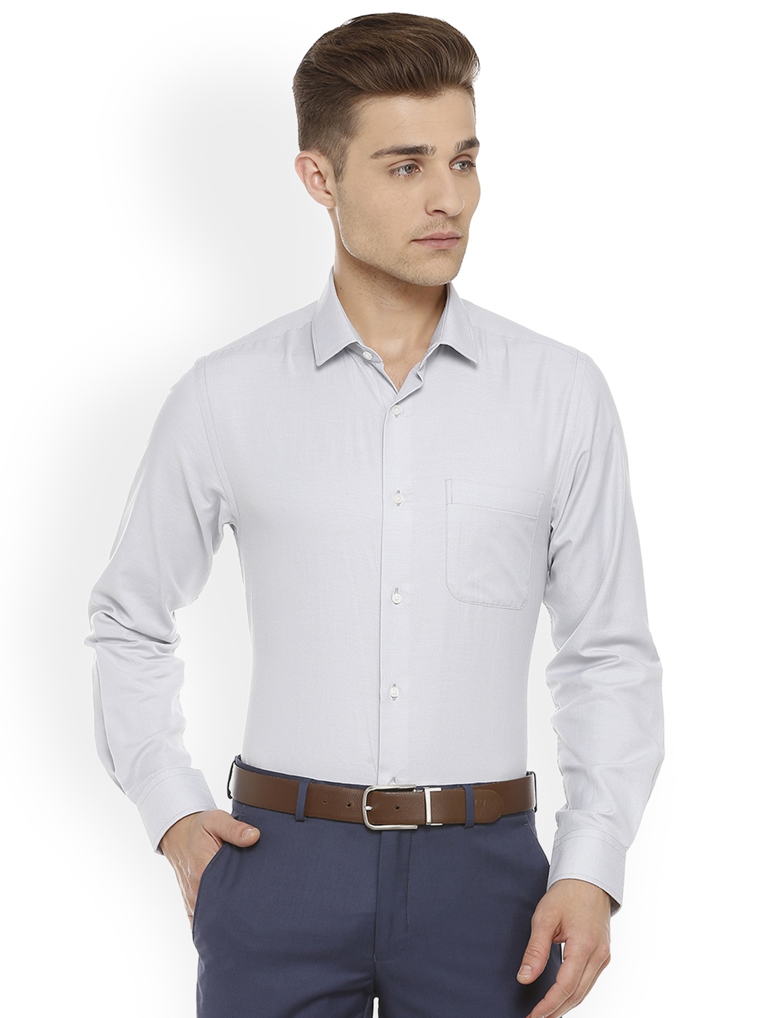 

Peter England Men Blue Slim Fit Self Design Formal Shirt