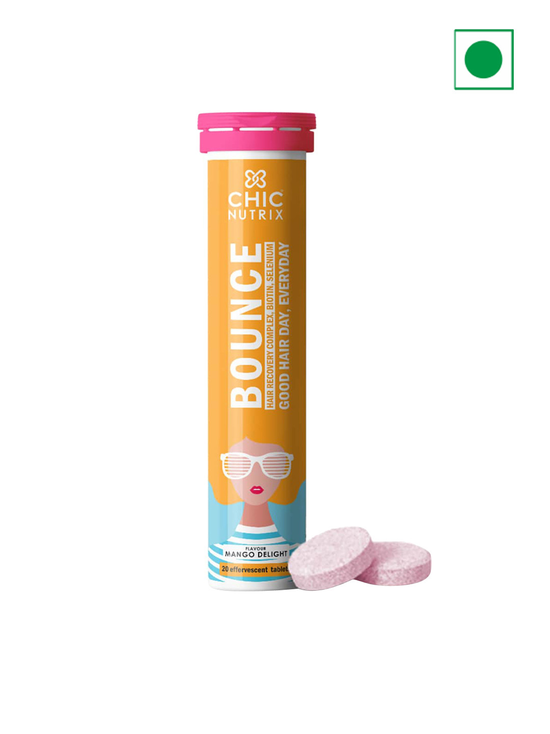 

CHICNUTRIX Mango Flavour Bounce Biotin for Hair Growth - 20 Effervescent Tablets, Orange
