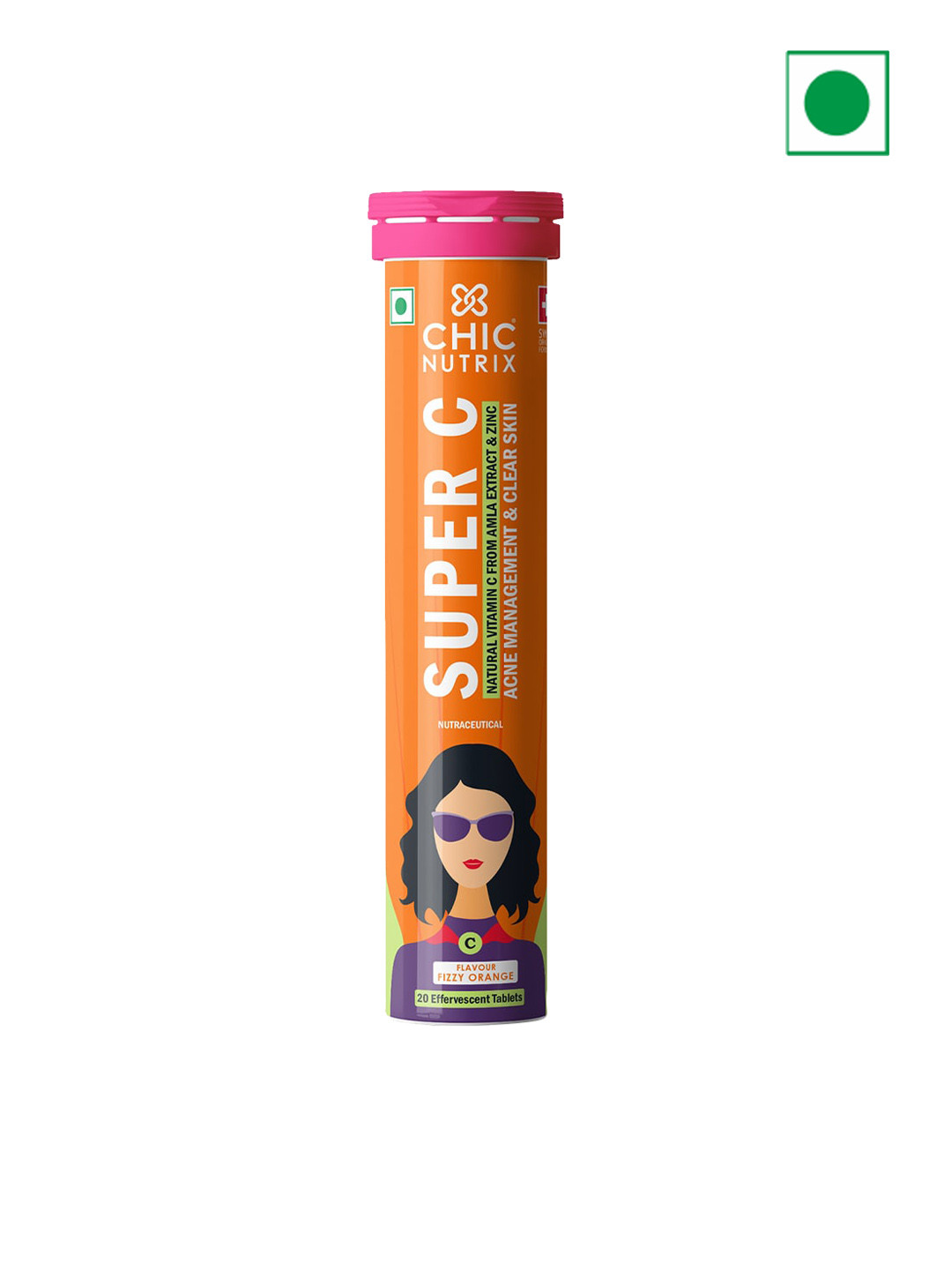 

CHICNUTRIX Super C-Natural Vitamin C For Acne-Free Skin - Orange Flavour -20 Fizzy Tablets