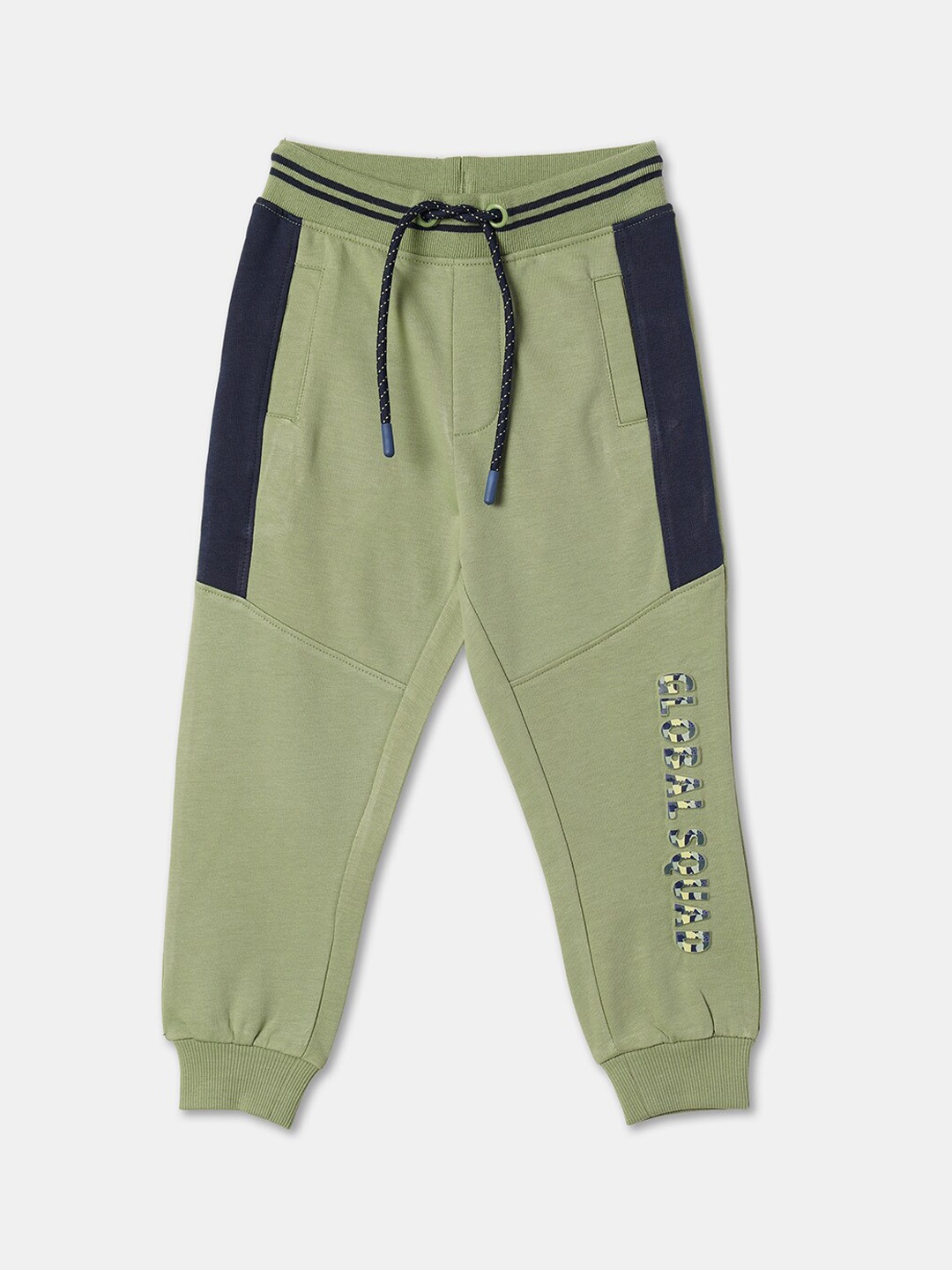 

R&B Boys Colourblocked Pure Cotton Relaxed-Fit Joggers, Green