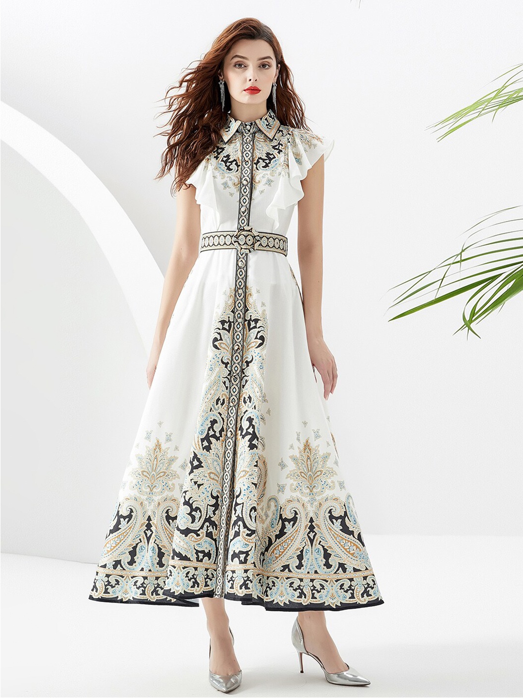 

JC Collection Ethnic Motifs Printed Maxi Shirt Style Dress, White