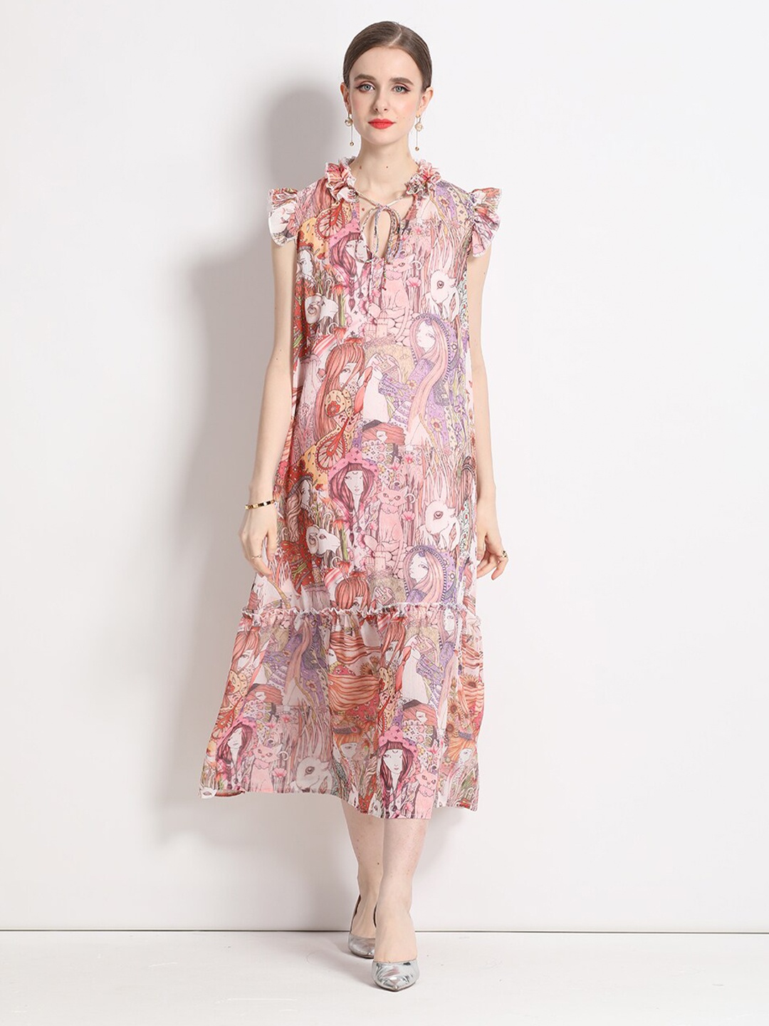 

JC Collection Abstract Printed A-Line Maxi Dress, Pink