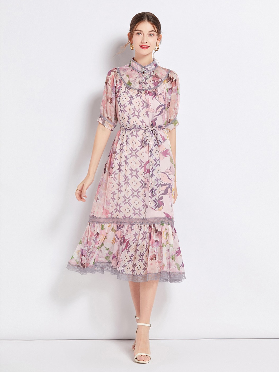 

JC Collection Floral Printed Midi Fit And Flare Dress, Purple
