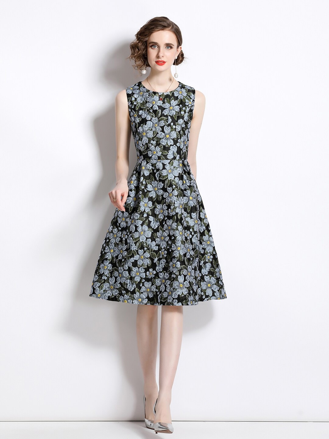 

JC Collection Floral Print Fit & Flare Dress, Black