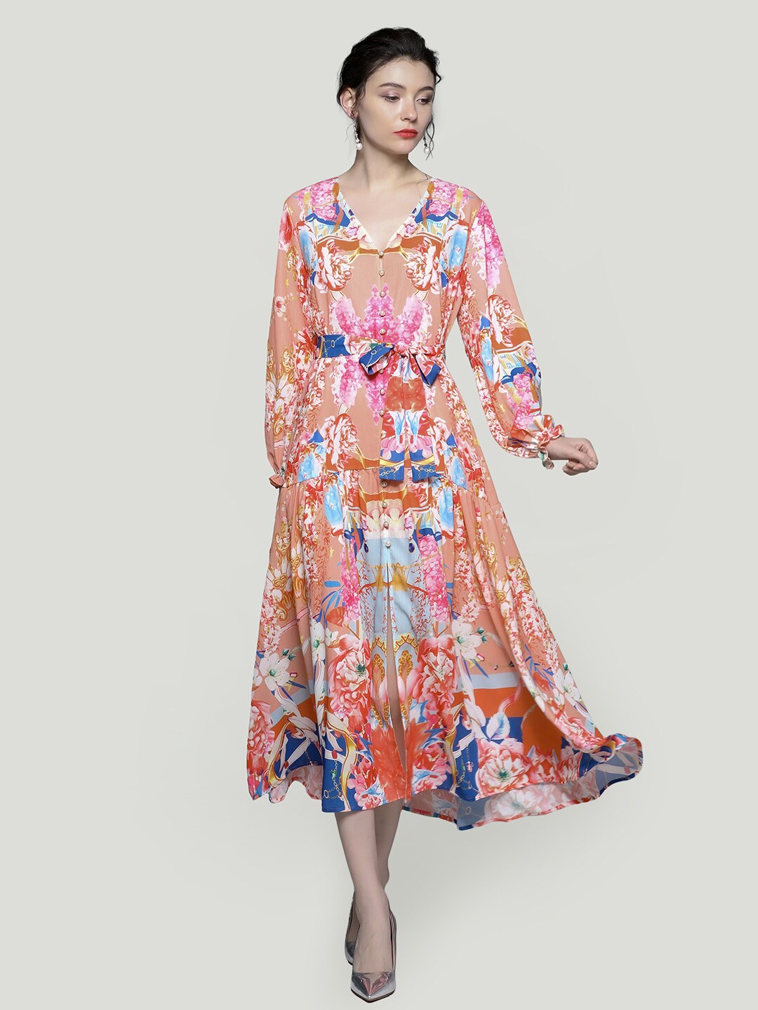 

JC Collection Floral Print Fit & Flare Midi Dress, Orange