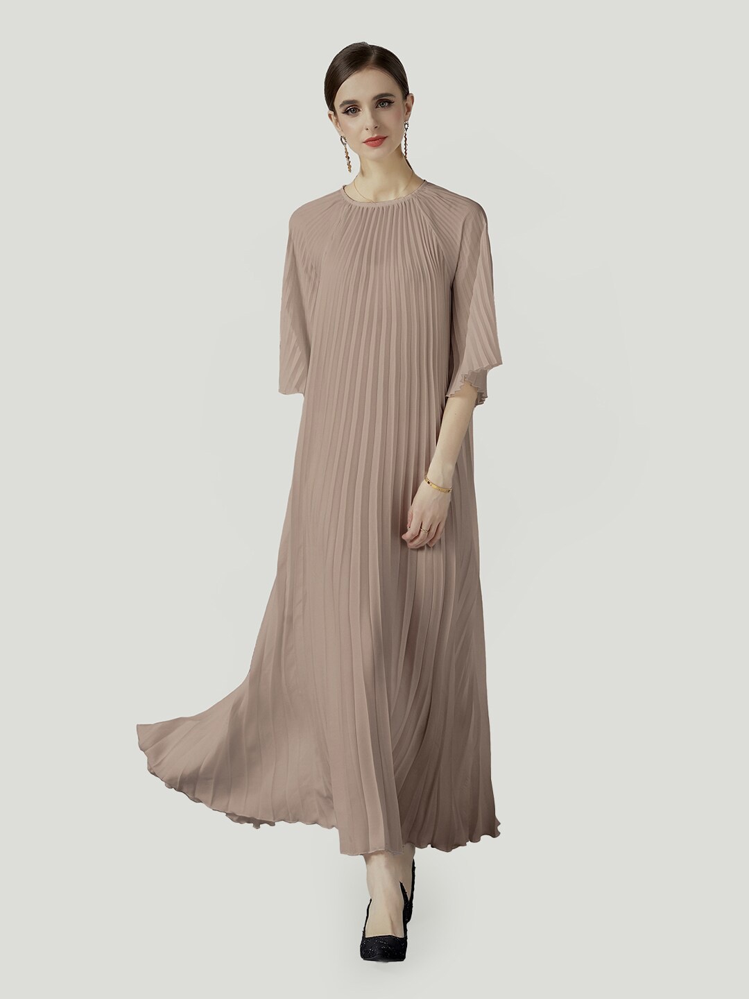 

JC Collection Accordion Pleats Flared Sleeves Fit & Flare Midi Dress, Khaki