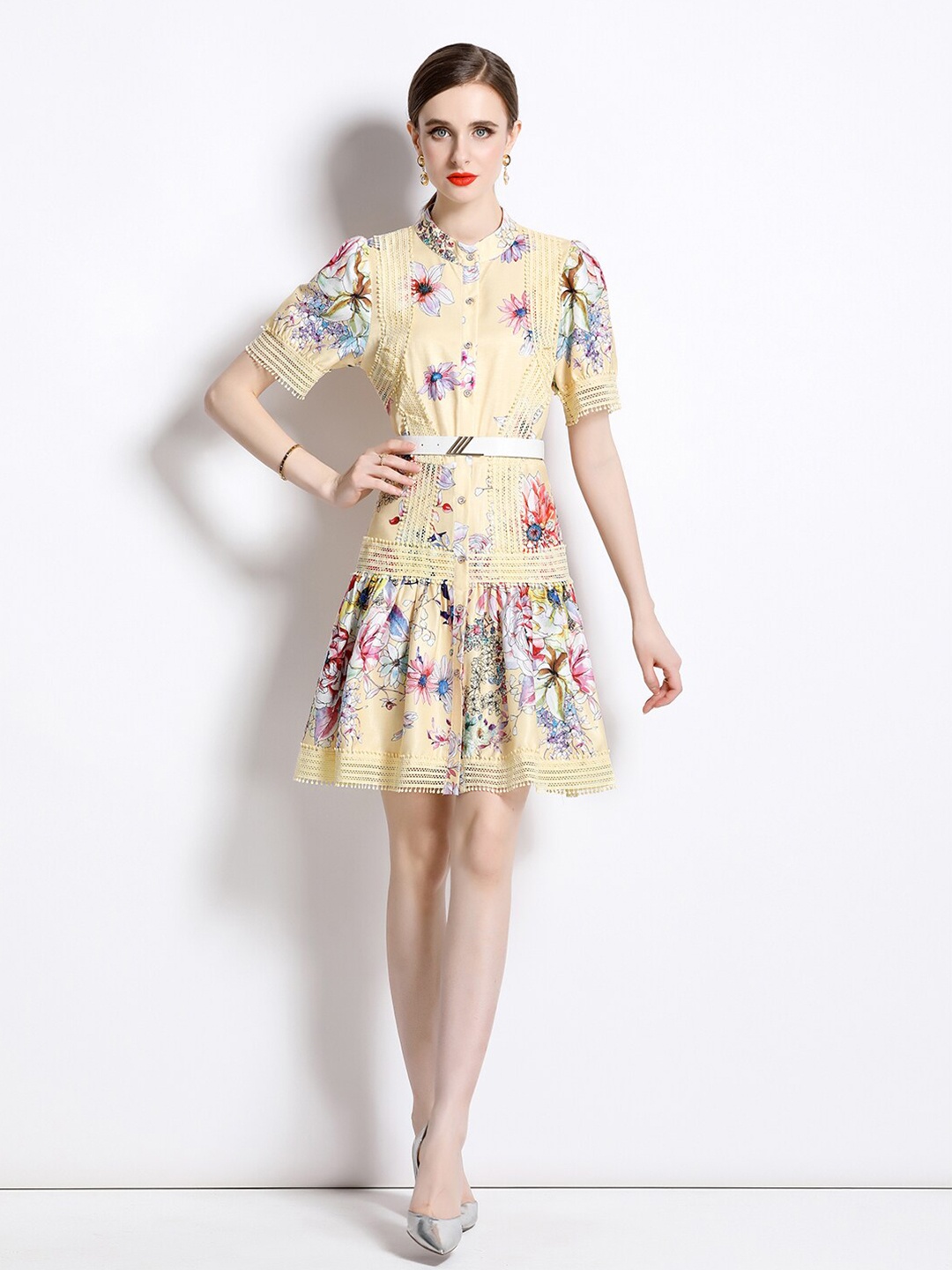 

JC Collection Floral Printed Fit & Flare Dress, Yellow