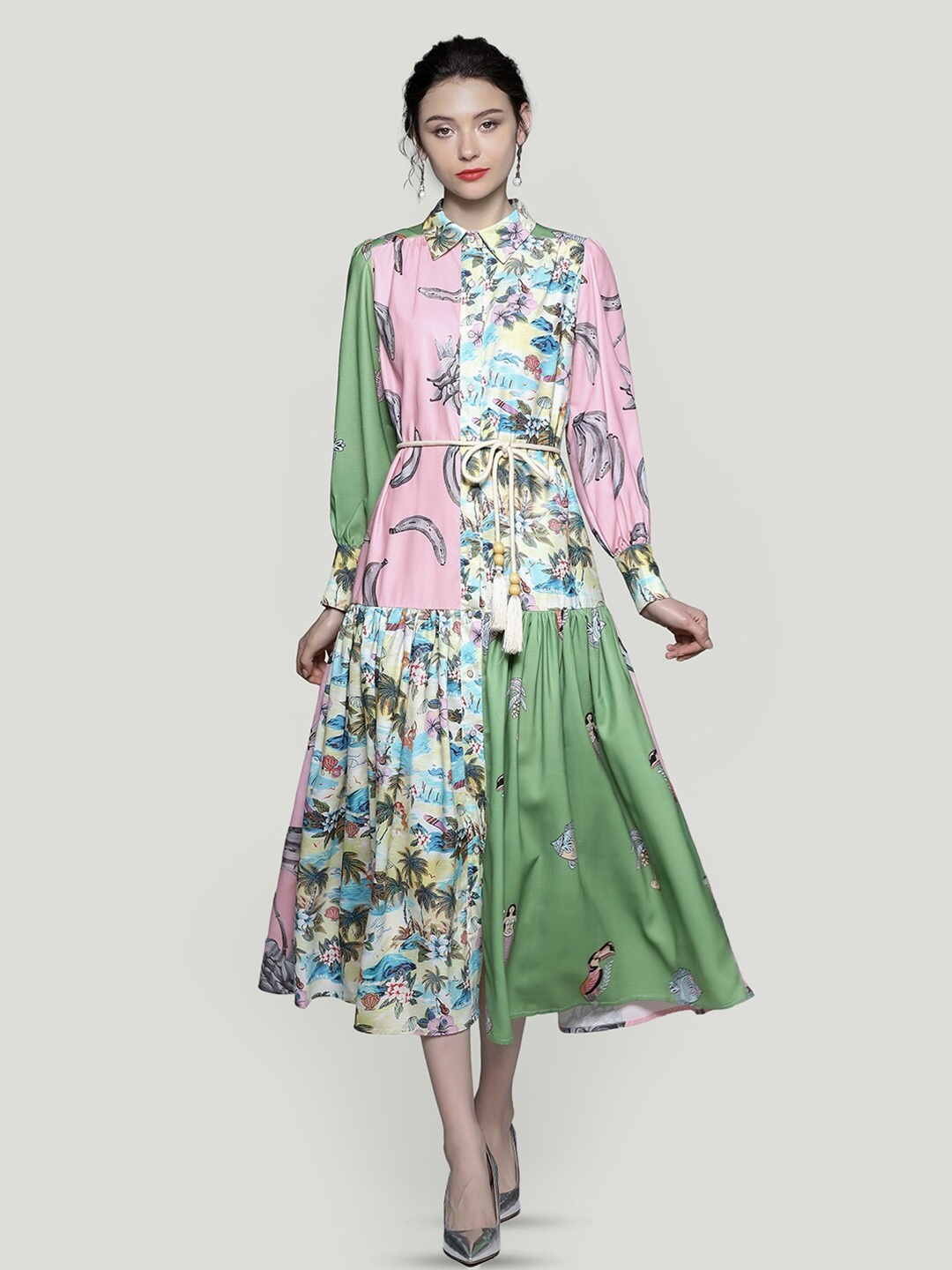 

JC Collection Conversational Printed Fit & Flare Midi Dress, Green