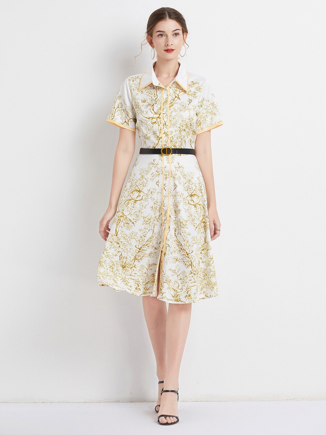 

JC Collection Floral Print Shirt Dress, Yellow