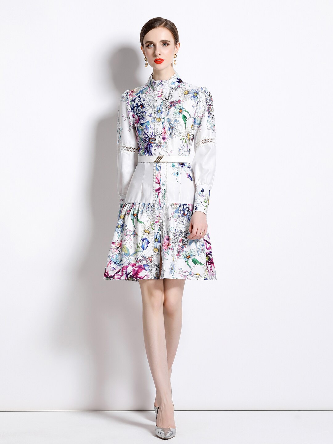 

JC Collection Floral Print Fit & Flare Dress, White