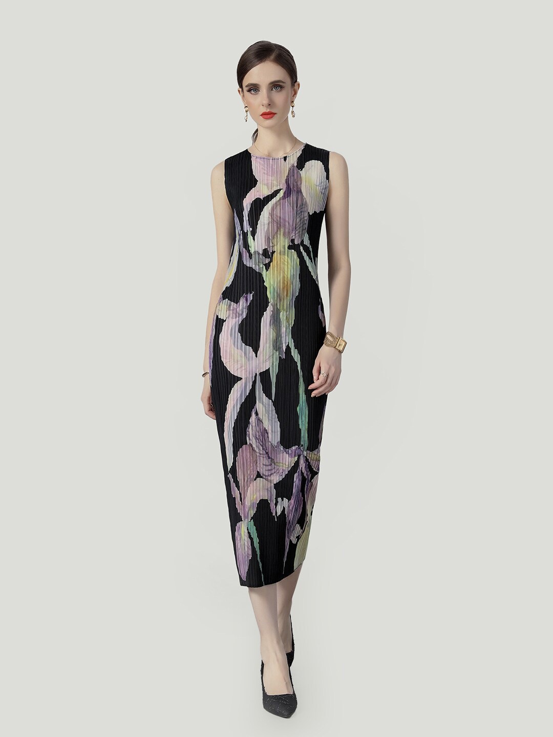

JC Collection Print Sheath Midi Dress, Black