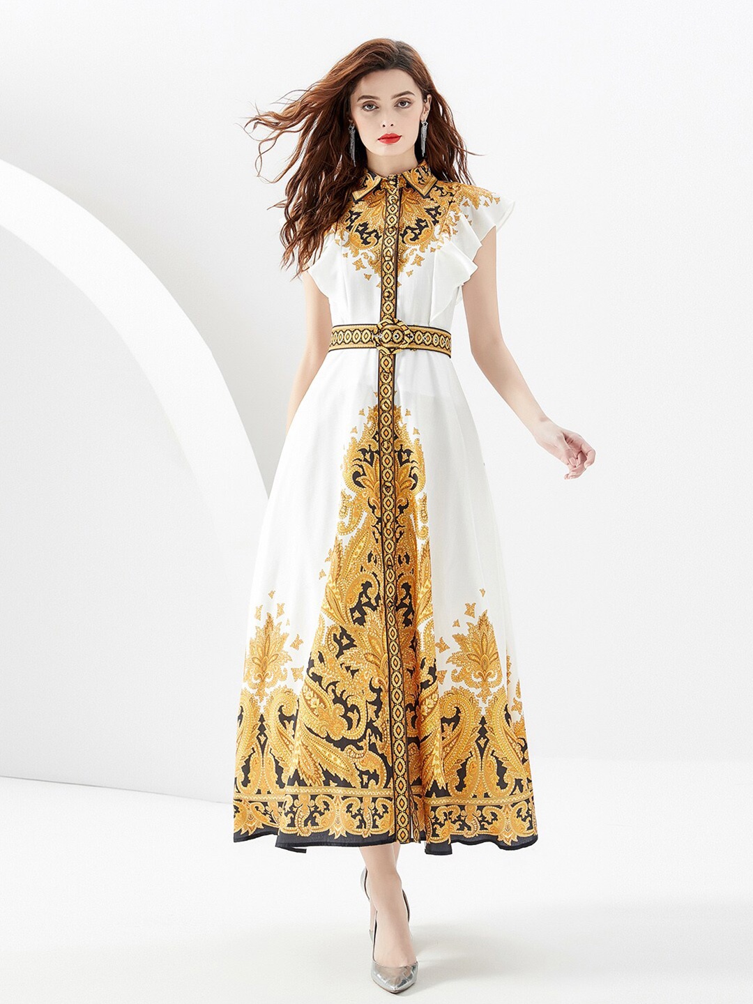 

JC Collection Ethnic Motifs Print Flutter Sleeve Maxi Dress, Yellow
