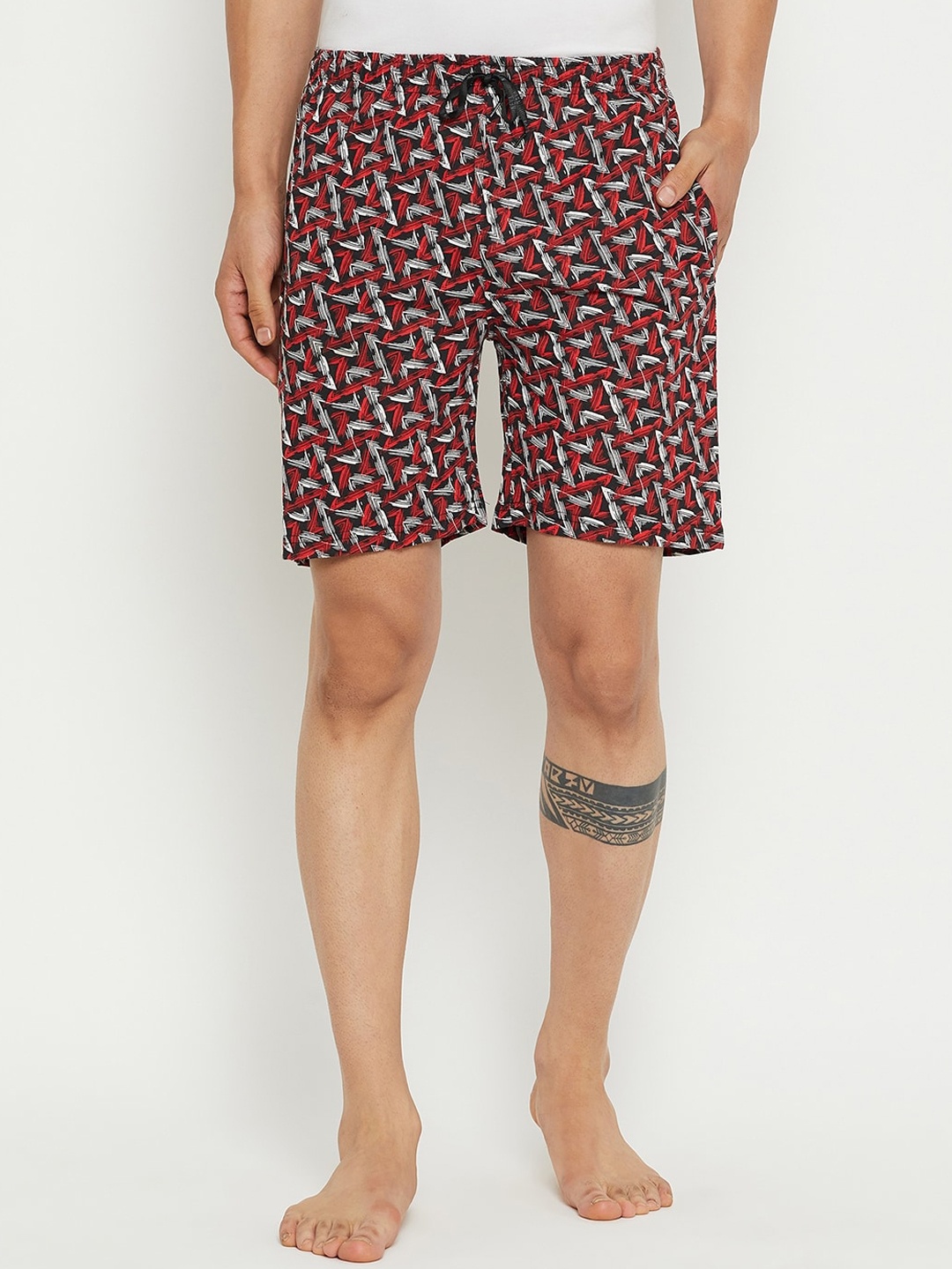 

NEVA Men Geomertric Printed Mid-Rise Lounge Shorts, Black