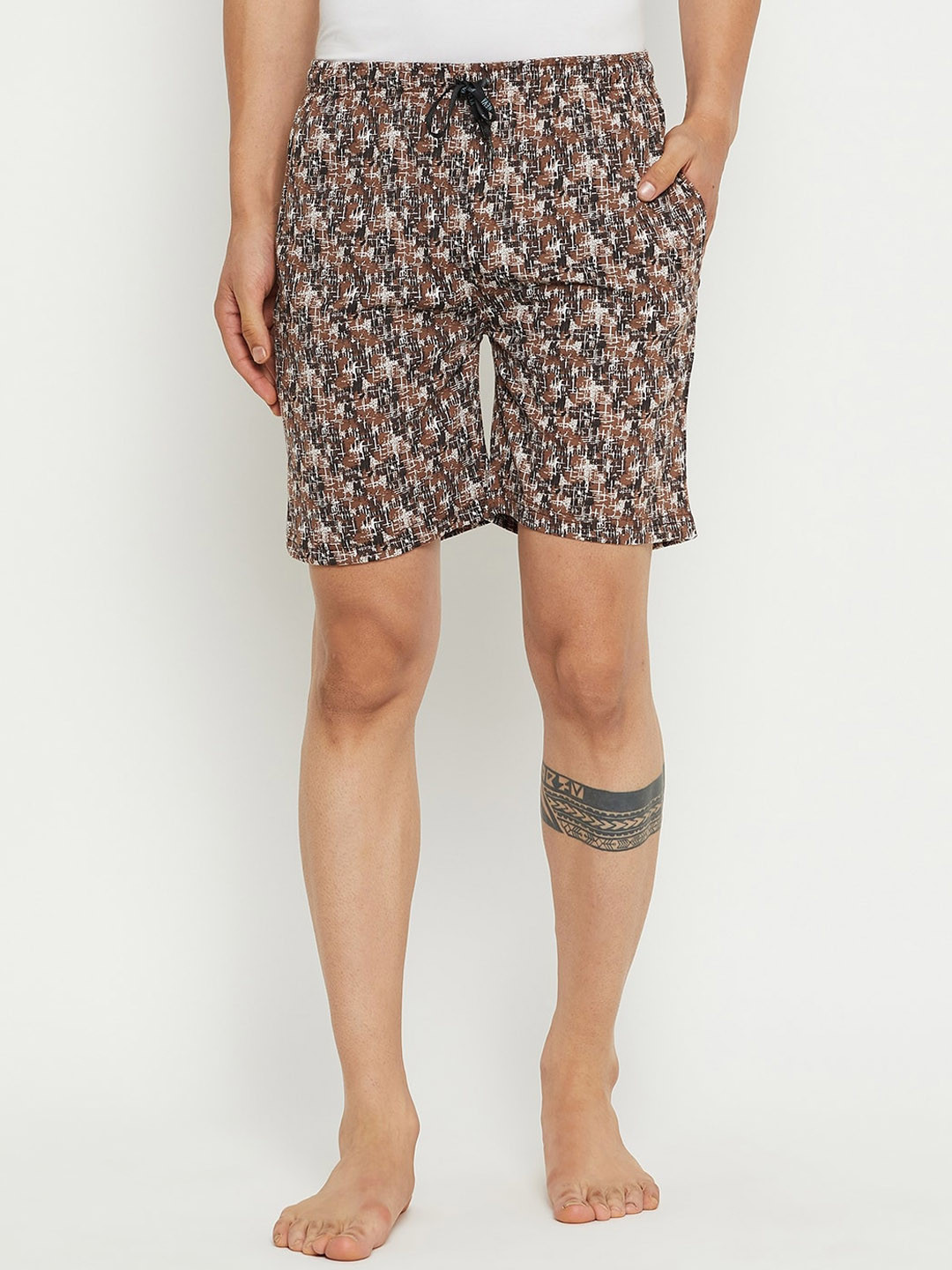 

NEVA Men Abstract Printed Mid-Rise Lounge Shorts, Brown