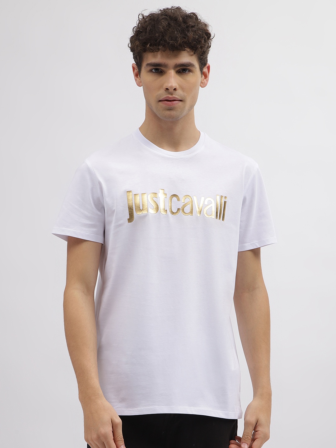 Just Cavalli Typography Printed Slim Fit Pure Cotton T-shirt, White