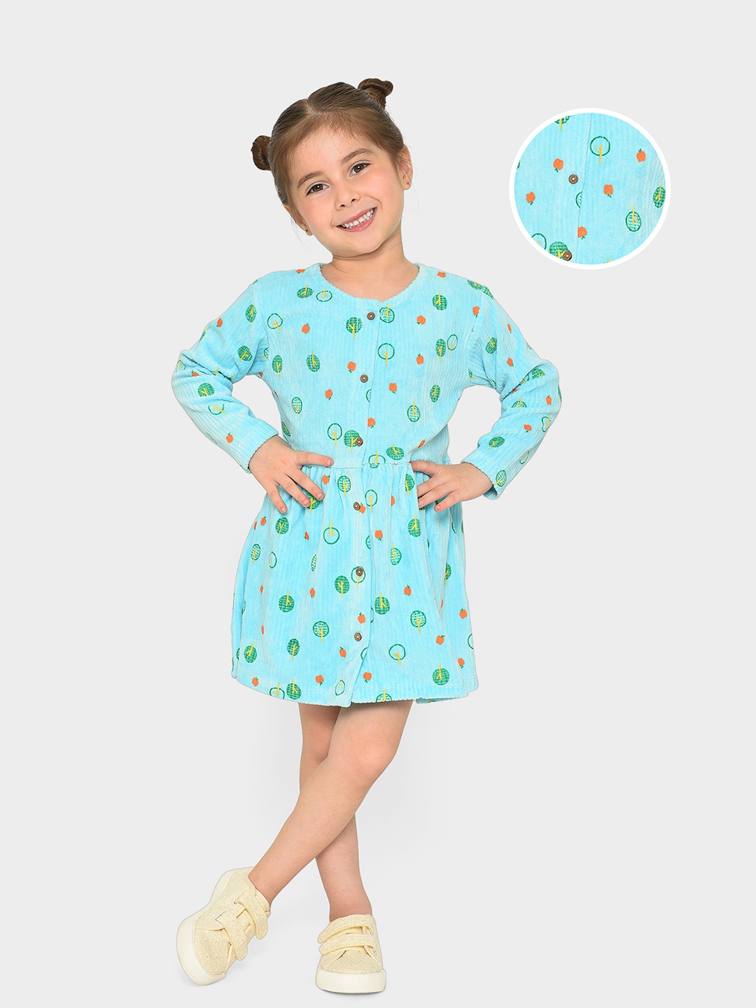 

MiArcus Infants Girls Conversational Printed Corduroy Fit & Flare Dress, Blue