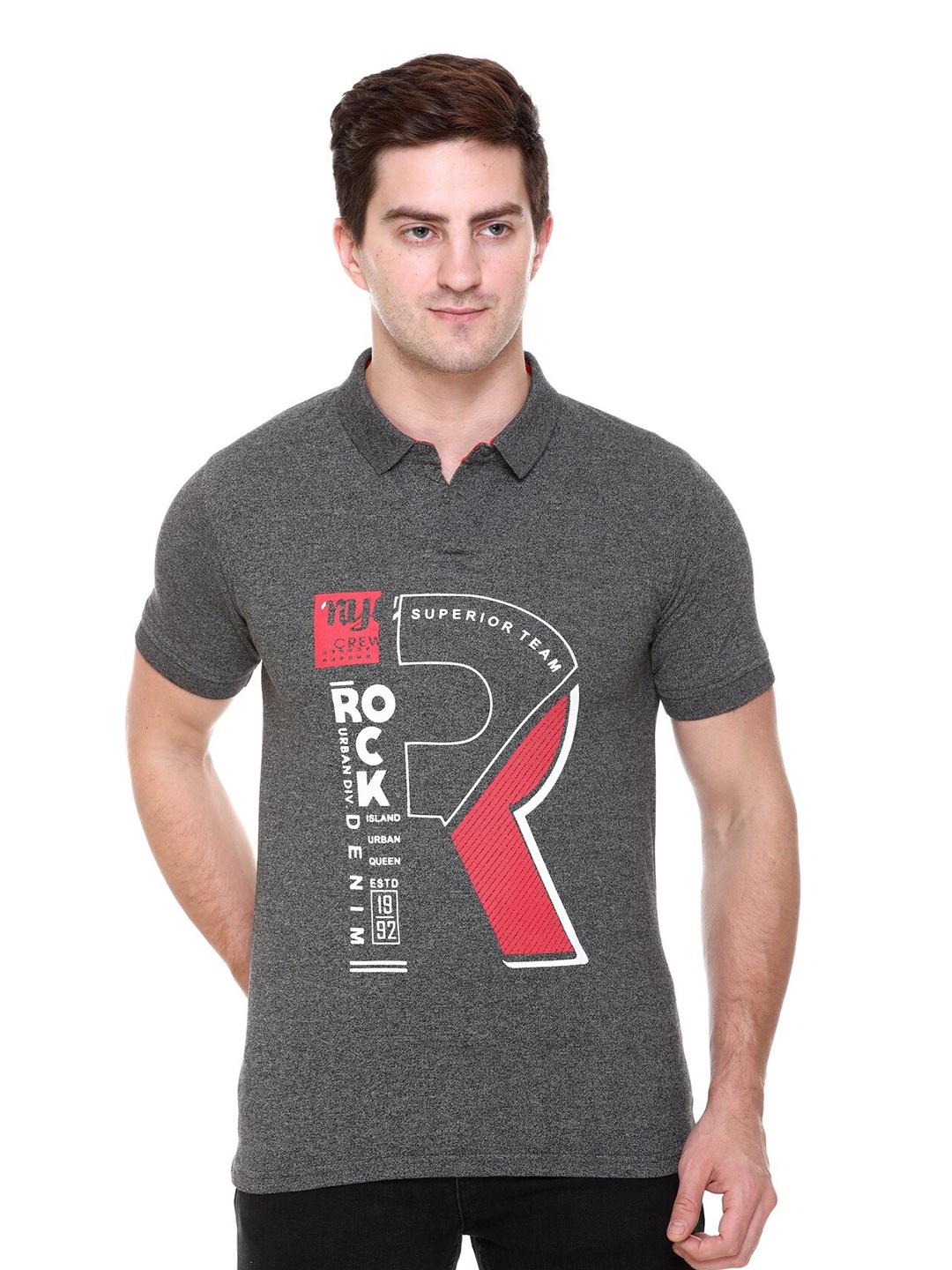 

FCKPLUS Typography Printed Cotton T-shirt, Grey
