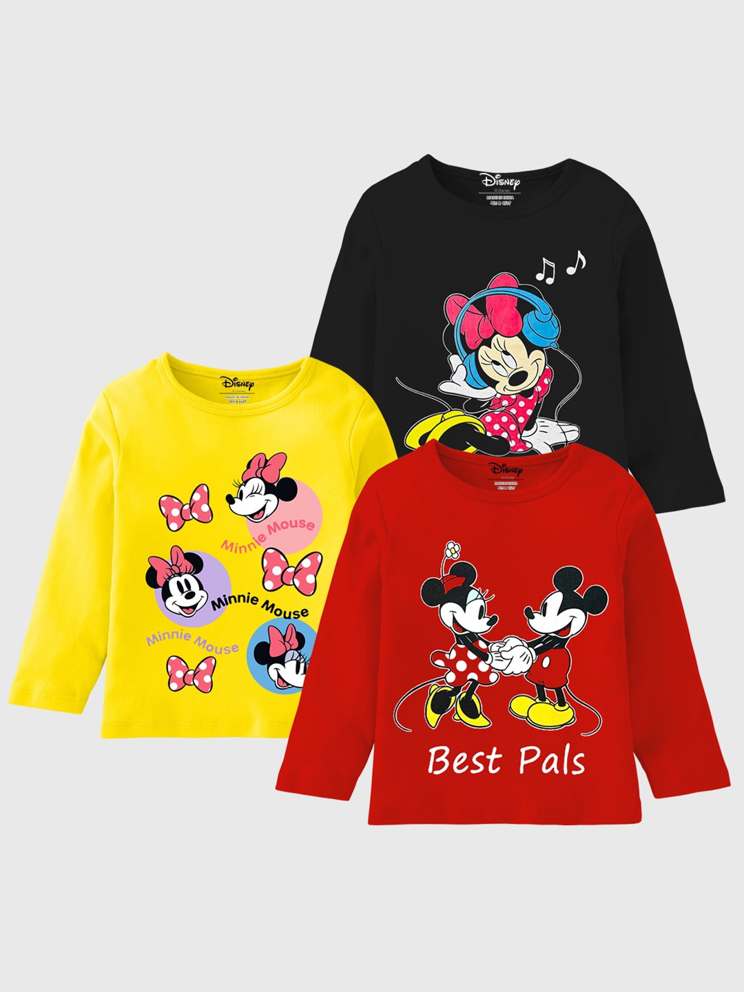 

KUCHIPOO Girls Red 3 Minnie Mouse Printed Round Neck Cotton Regular T-shirt