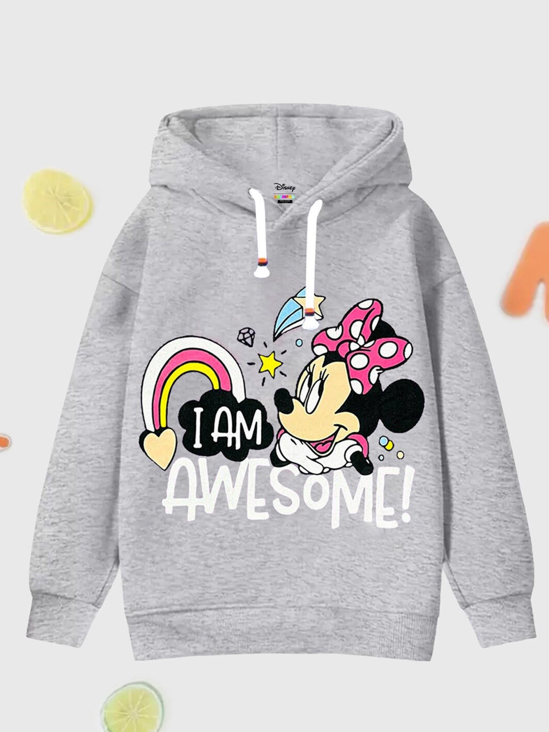 

KUCHIPOO Girls Minnie Mouse Printed Hooded Fleece Sweatshirt, Grey