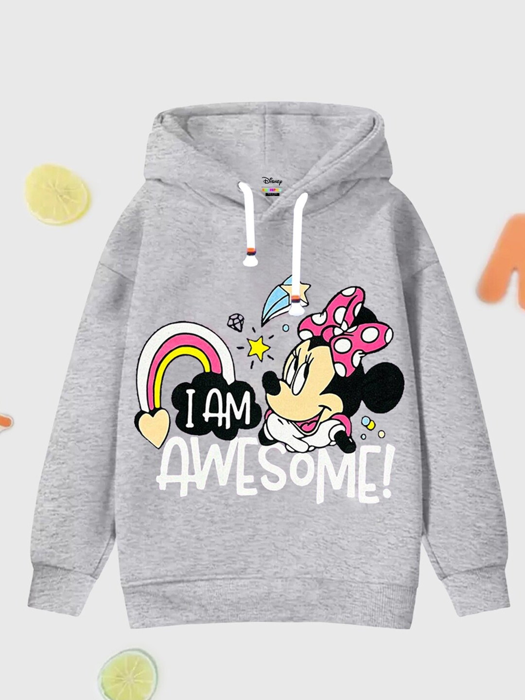 

KUCHIPOO Girls Mickey Mouse Printed Hooded Fleece Sweatshirt, Grey