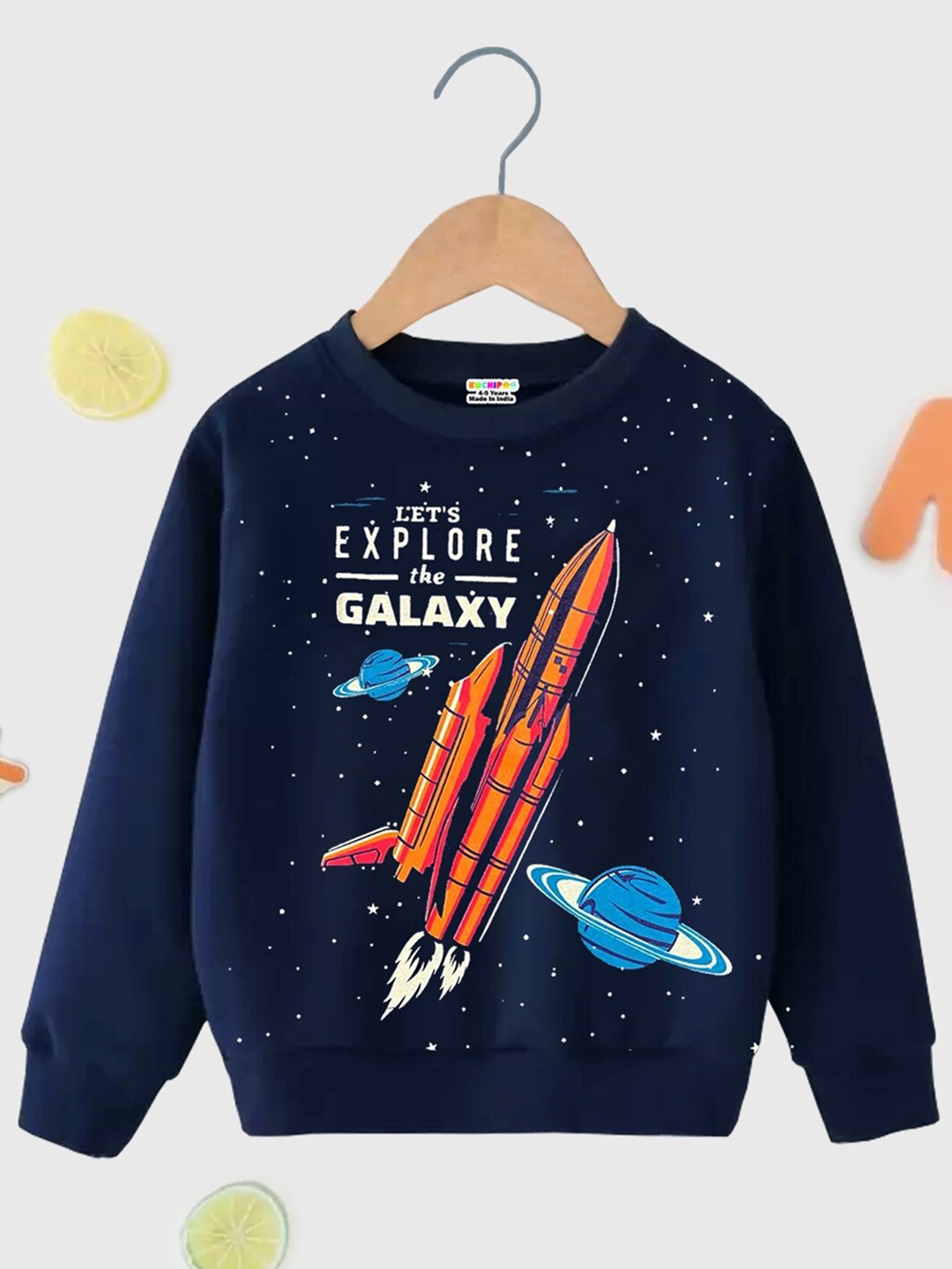 

KUCHIPOO Boys Typography Printed Fleece Sweatshirt, Navy blue