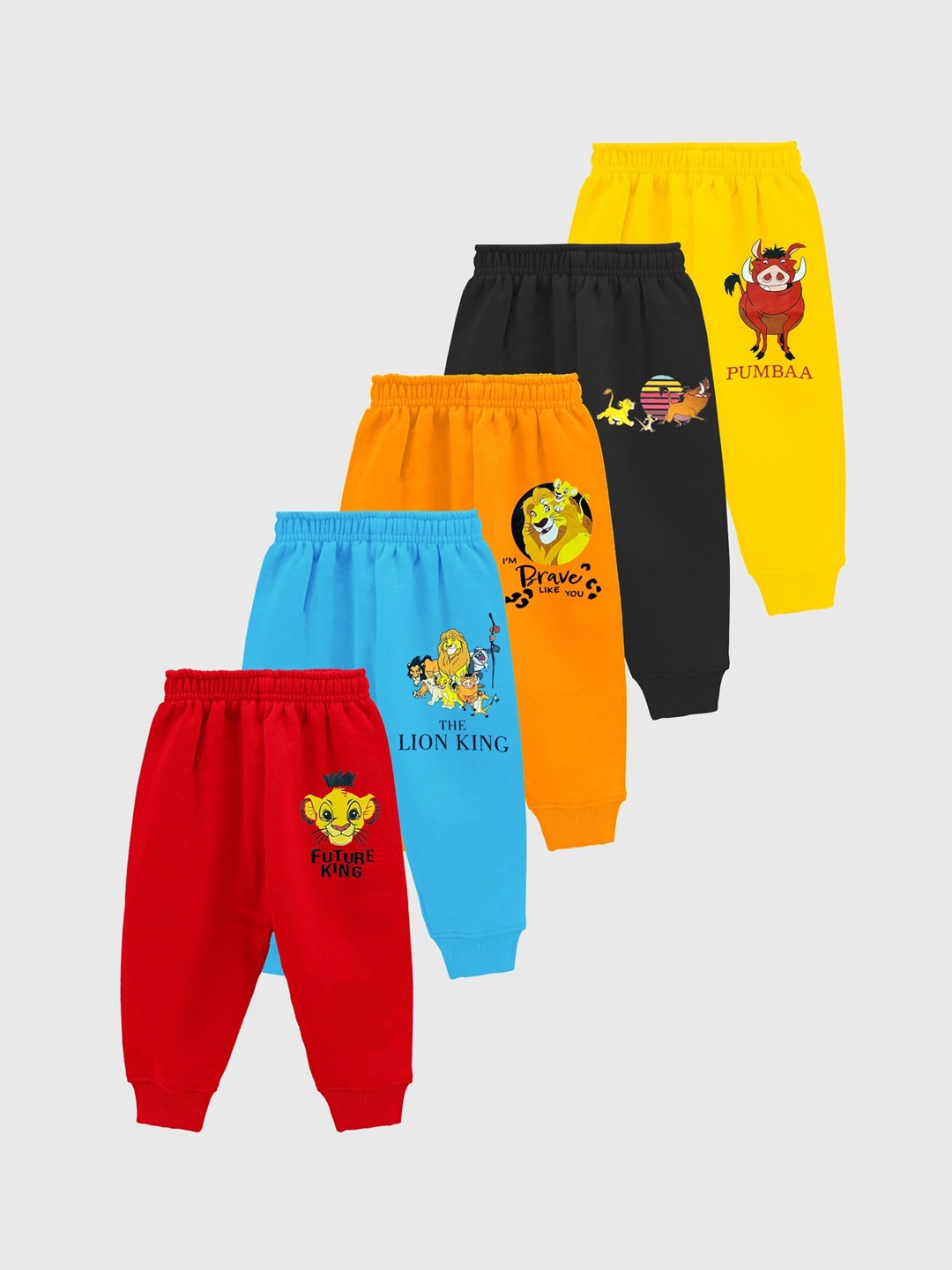 

KUCHIPOO Kids Pack Of 5 Graphic Printed Joggers, Yellow