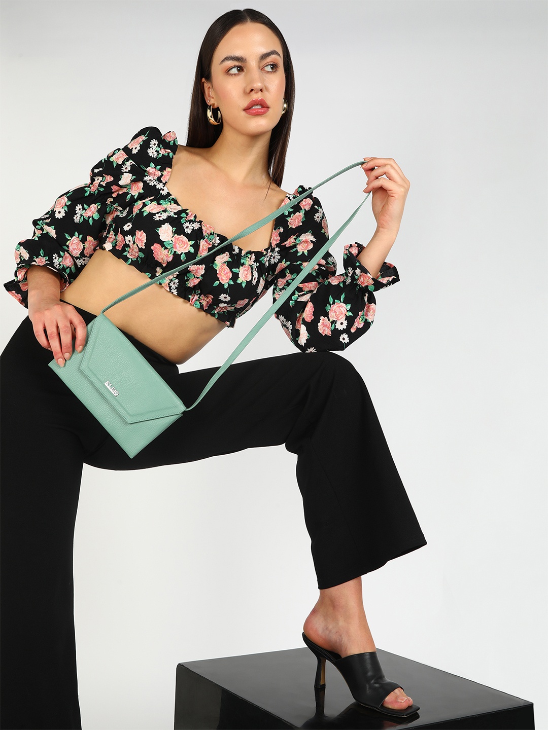 

KLEIO PU Textured Structured Sling Bag, Green