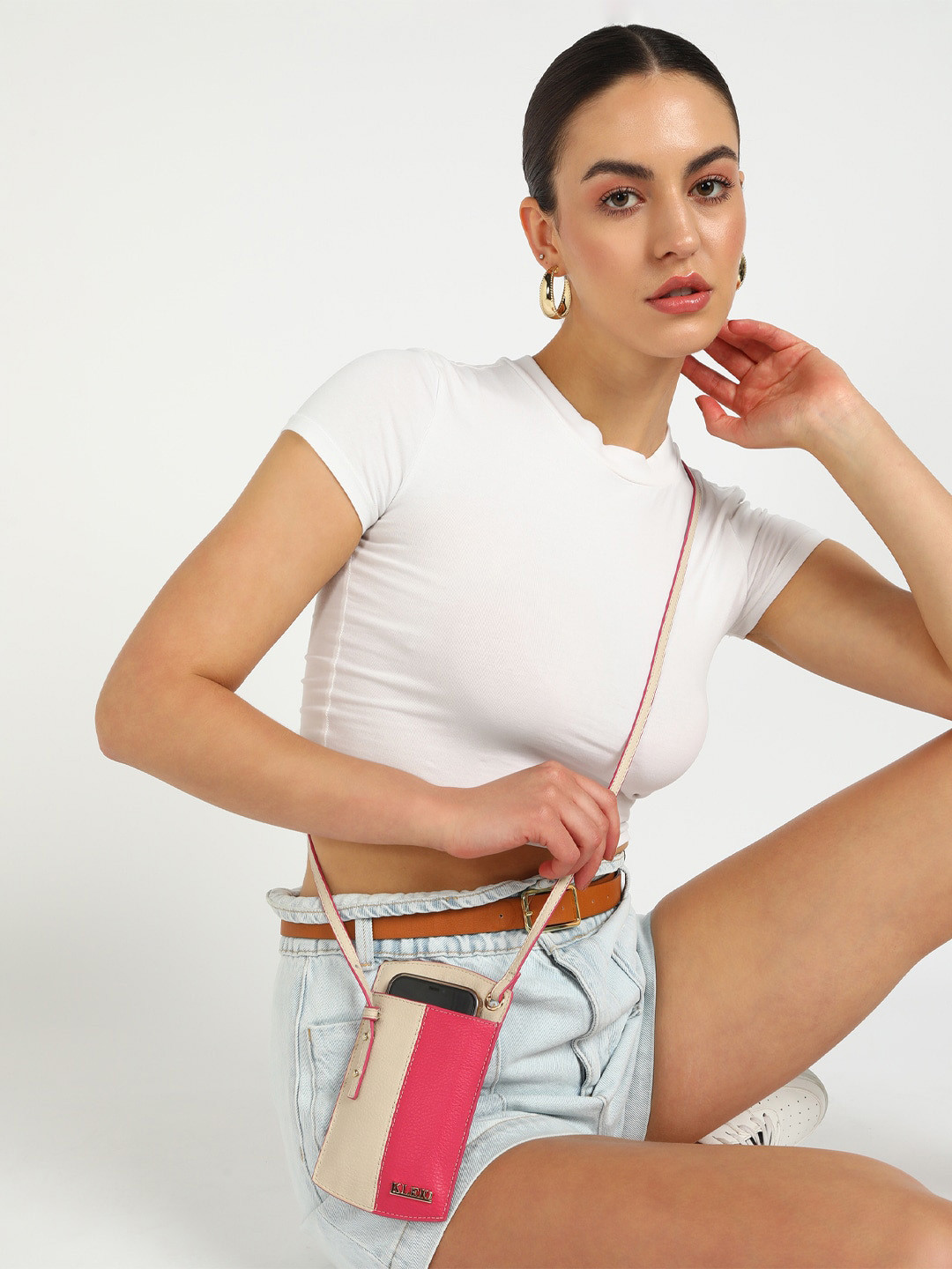 

KLEIO PU Mobile Pouch Sling with Card Slots, Cream
