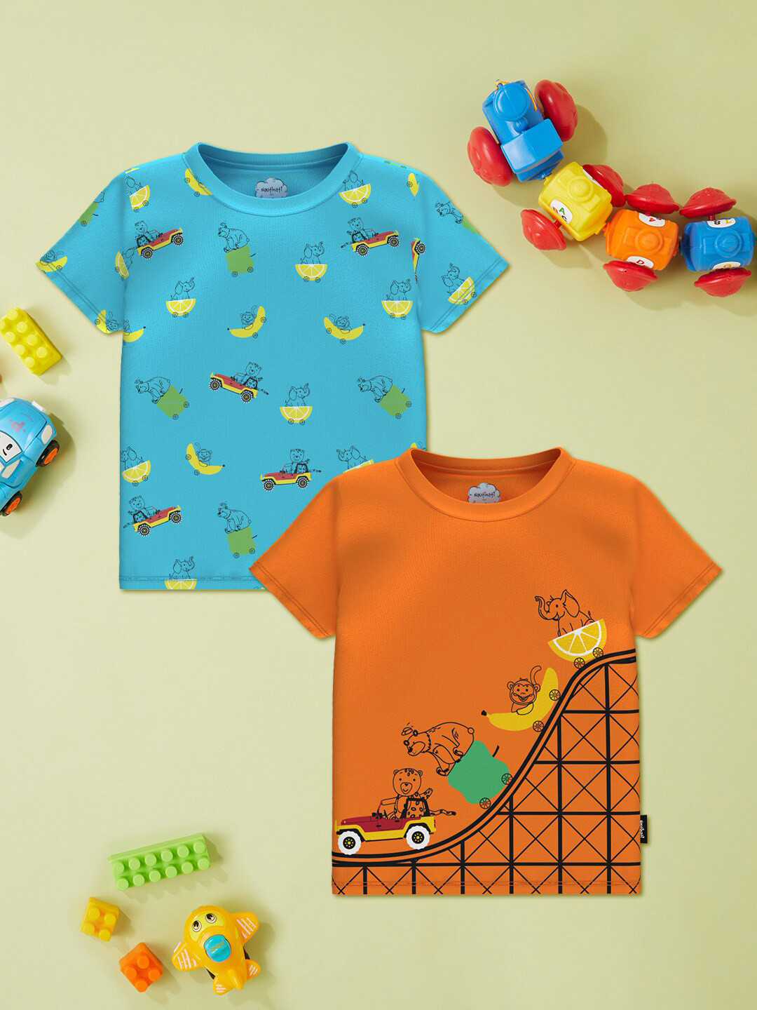 

Nauti Nati Boys Pack Of 2 Graphic Printed Cotton T-Shirts, Blue