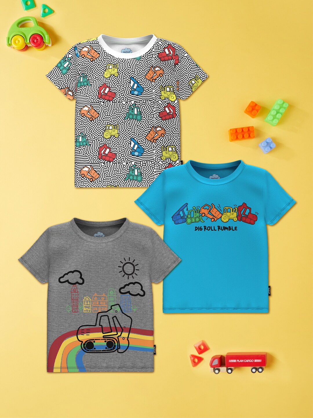 

Nauti Nati Boys Pack Of 3 Graphic Printed Cotton T-Shirts, White