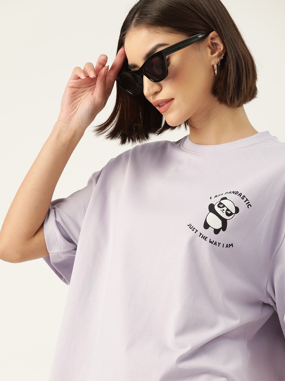 

DressBerry Printed Drop-Shoulder Sleeves Boxy T-shirt, Lavender