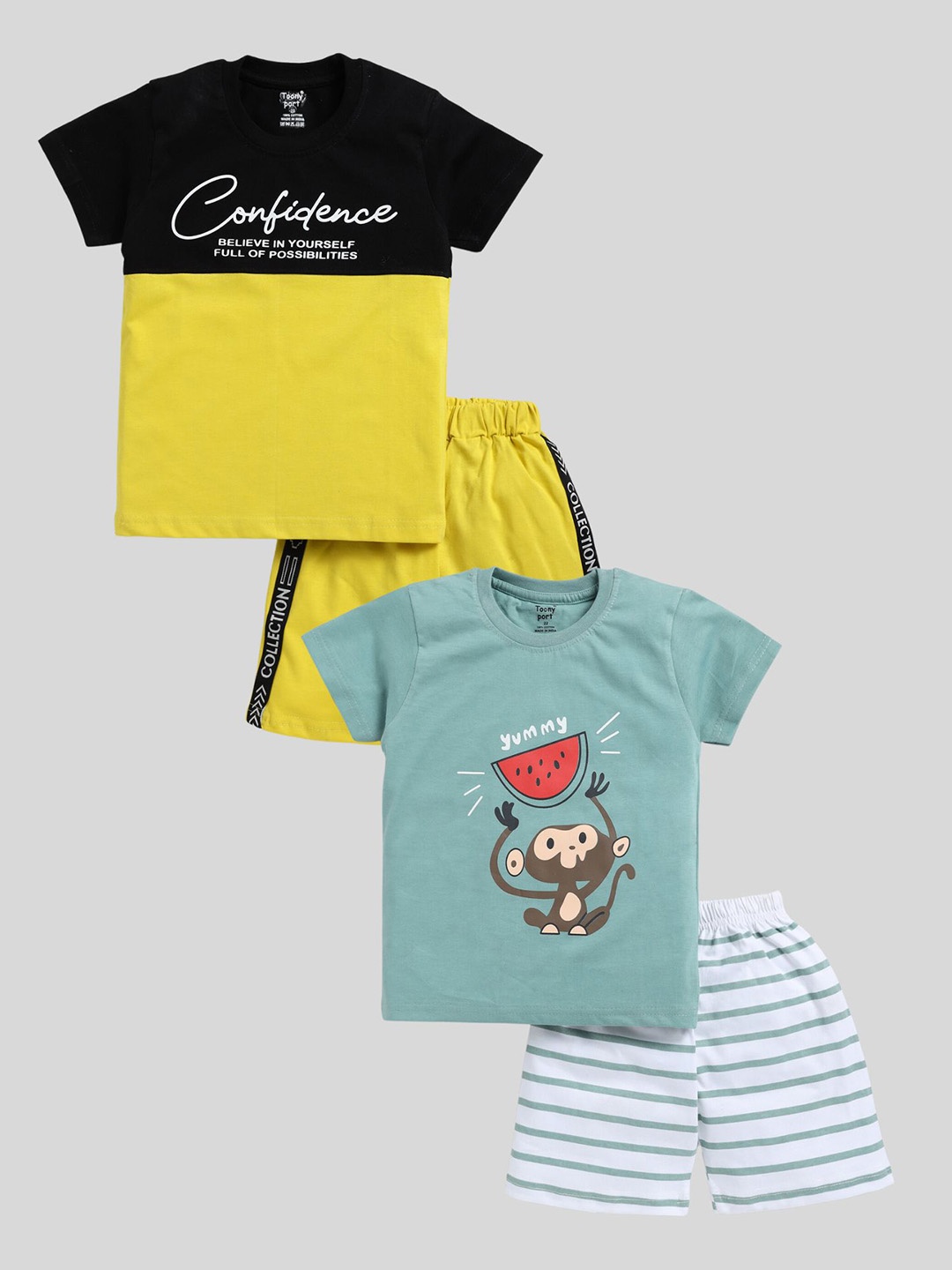 

Toonyport Boys Pack Of 2 Printed Pure Cotton T-shirt With Shorts, Yellow