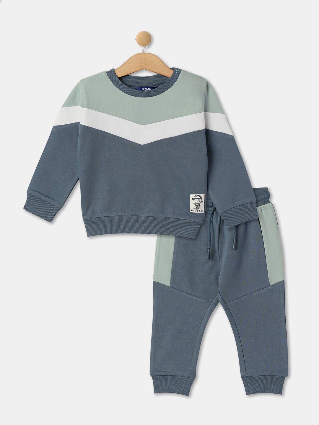 

R&B Boys Colourblocked Pure Cotton T-shirt With Trousers, Grey