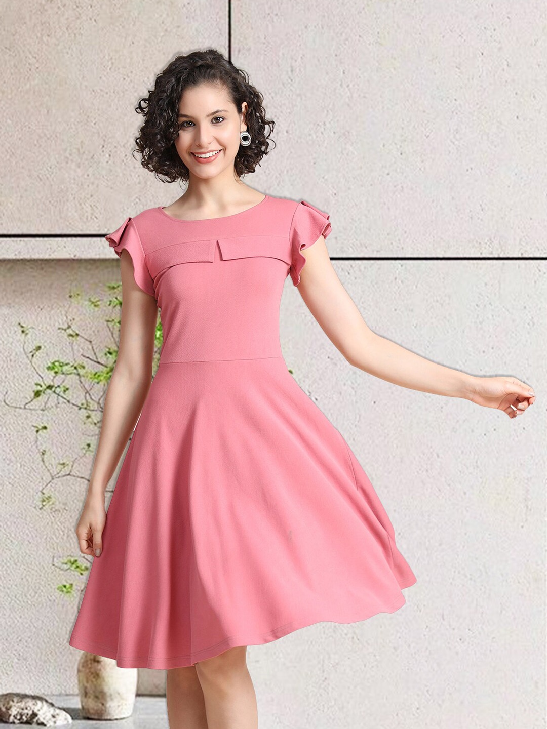 

BAESD Flutter Sleeves Fit & Flare Dress, Pink