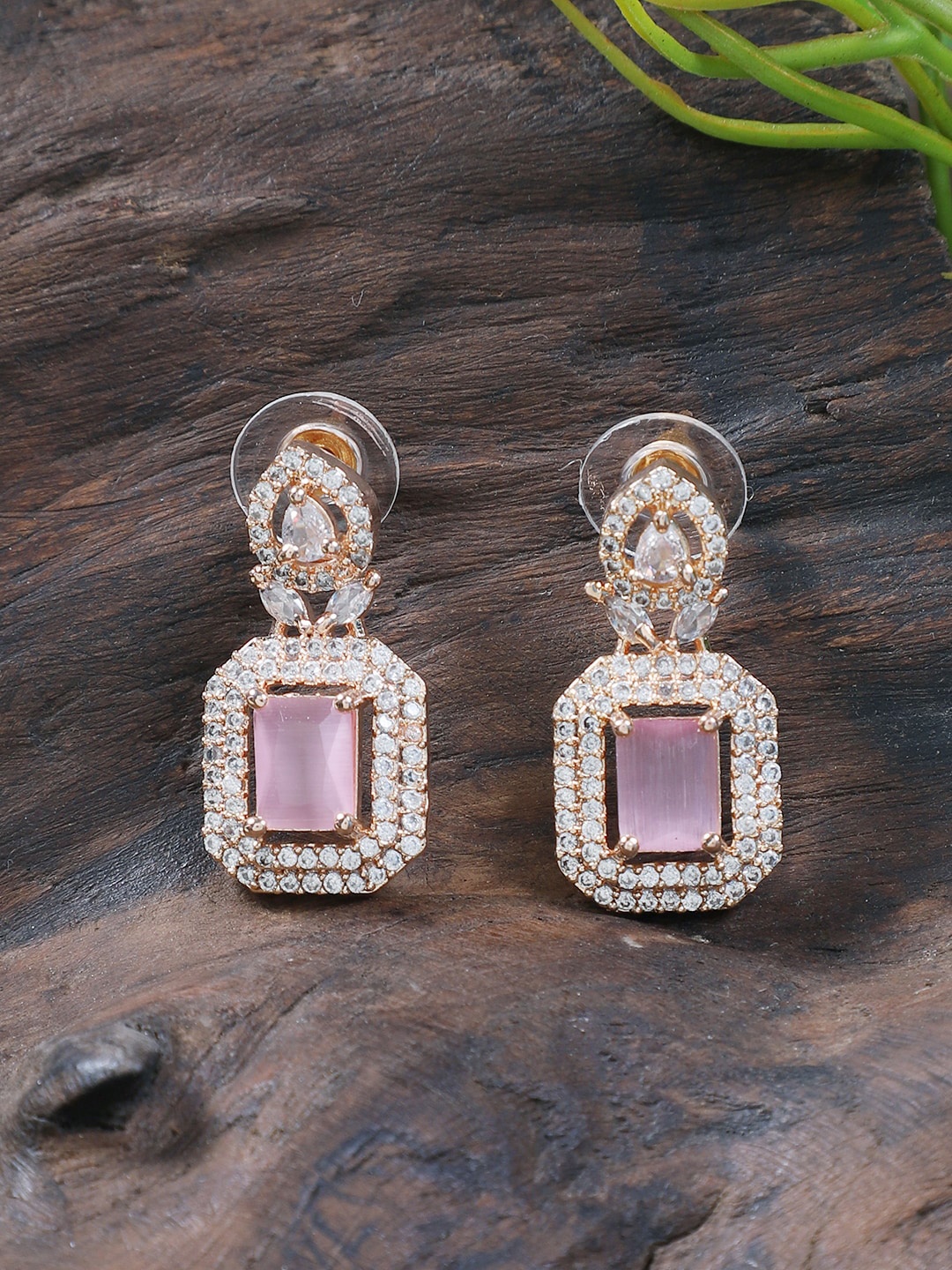 

STEORRA JEWELS Rhodium-Plated American Diamond Drop Earrings, Silver