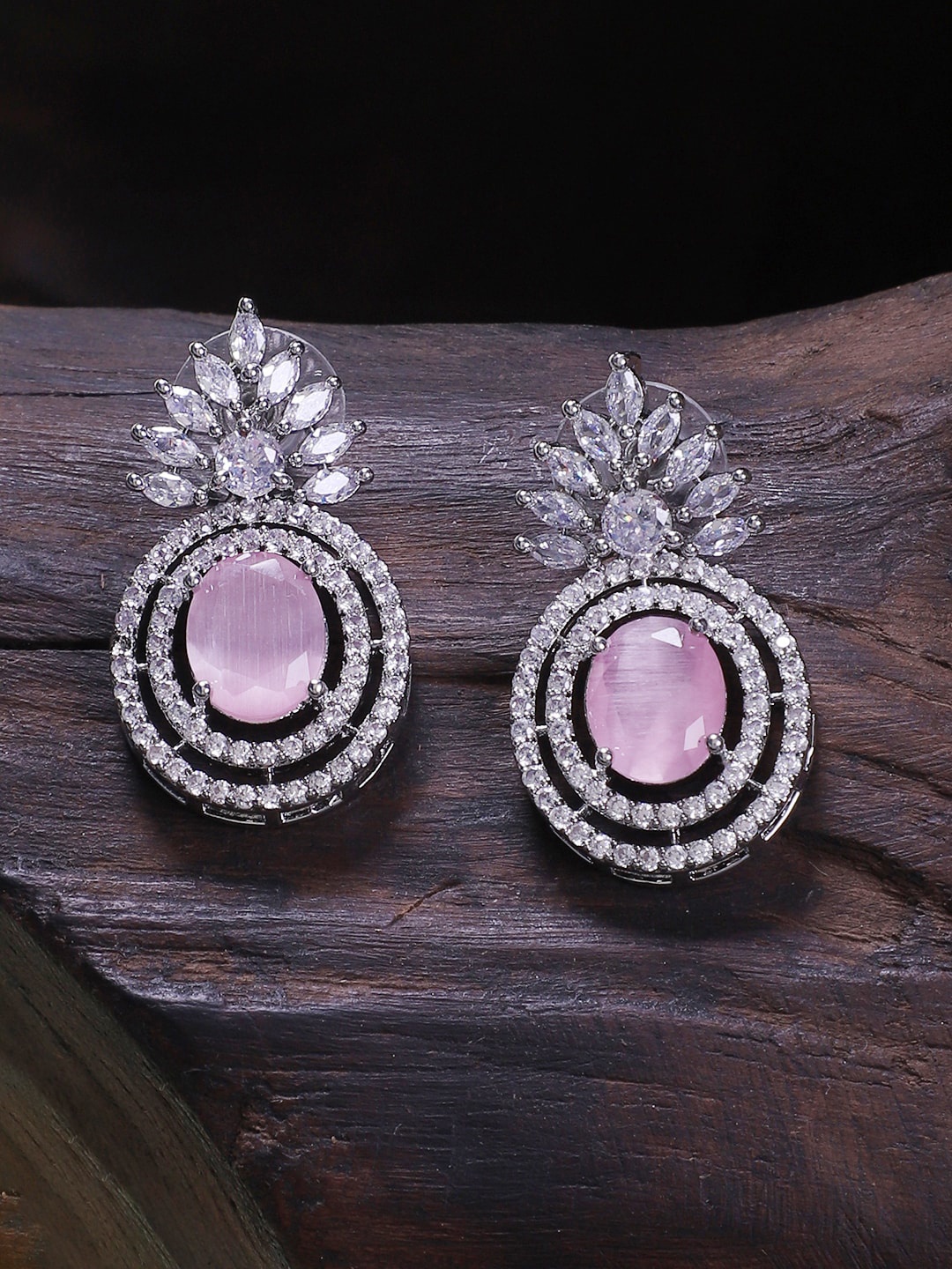 

STEORRA JEWELS Rhodium-Plated American Diamond Drop Earrings, Silver